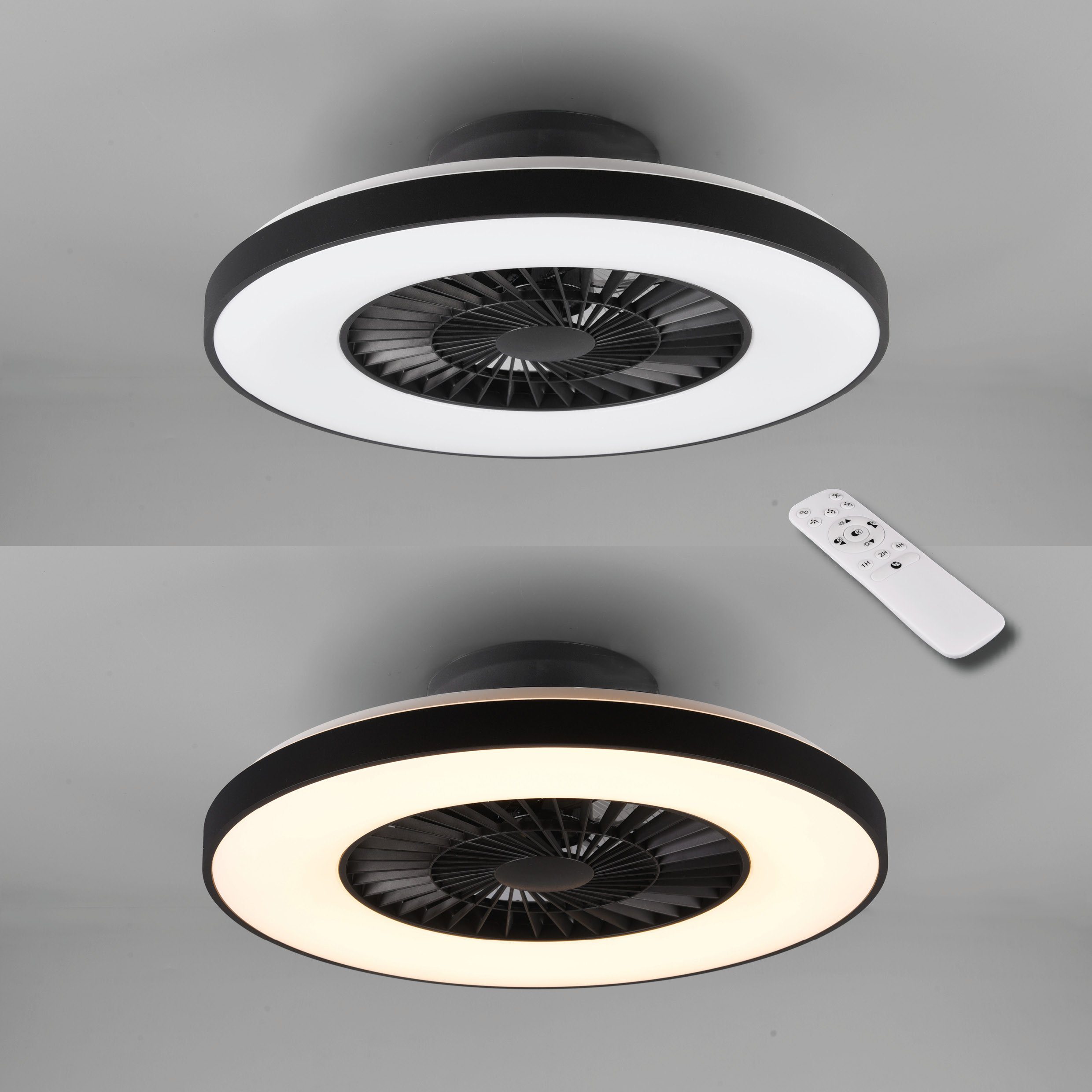 TRIO Leuchten Ventilatorfunktion, Fernbedienung., Deckenleuchte LED getrennt integriert, Neutralweiß, mit LED schaltbar Leuchte/ fest Timerfunktion, Ventilator, Ventilator Halmstad