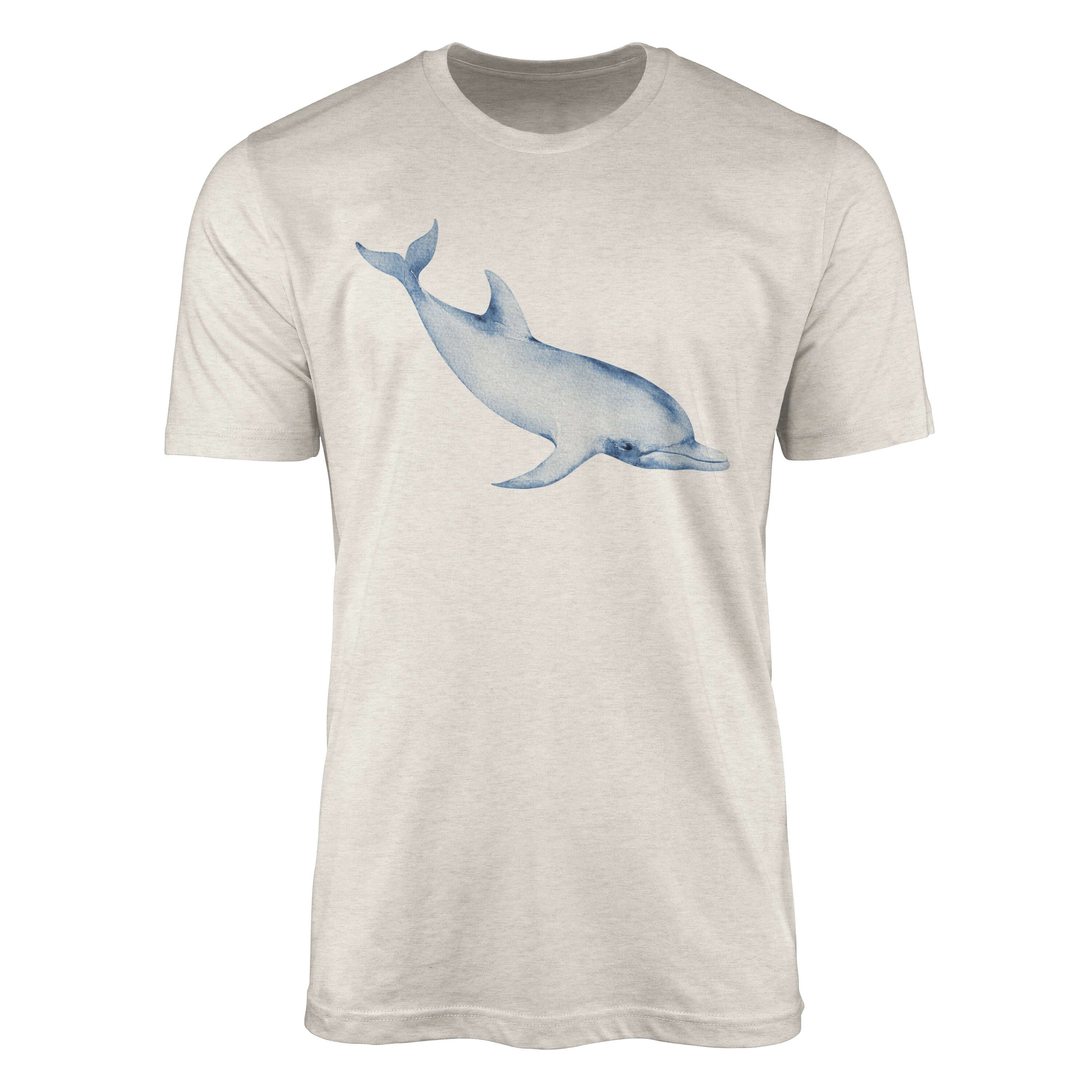 Bio-Baumwolle Nachhaltig aus Art Wasserfarben Motiv (1-tlg) Sinus T-Shirt Shirt Herren gekämmte e Delfin 100% Ökomode T-Shirt
