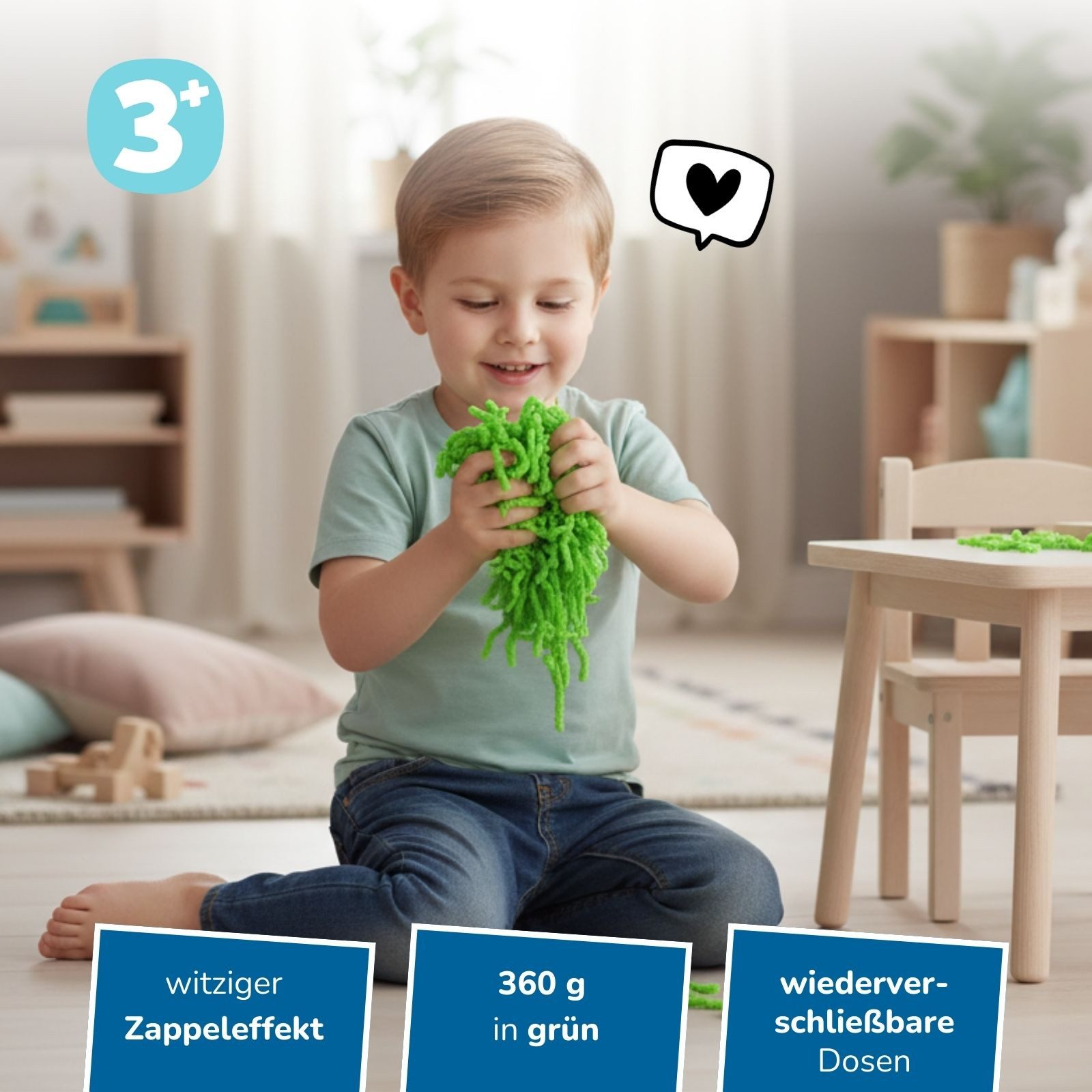 alldoro Fidget-Gadget Squishy Worms, 360g grüne Fidget-Würmchen, Sensorisches Anti-Stress Spielzeug mit coolem Zappel-Effekt zum Kneten