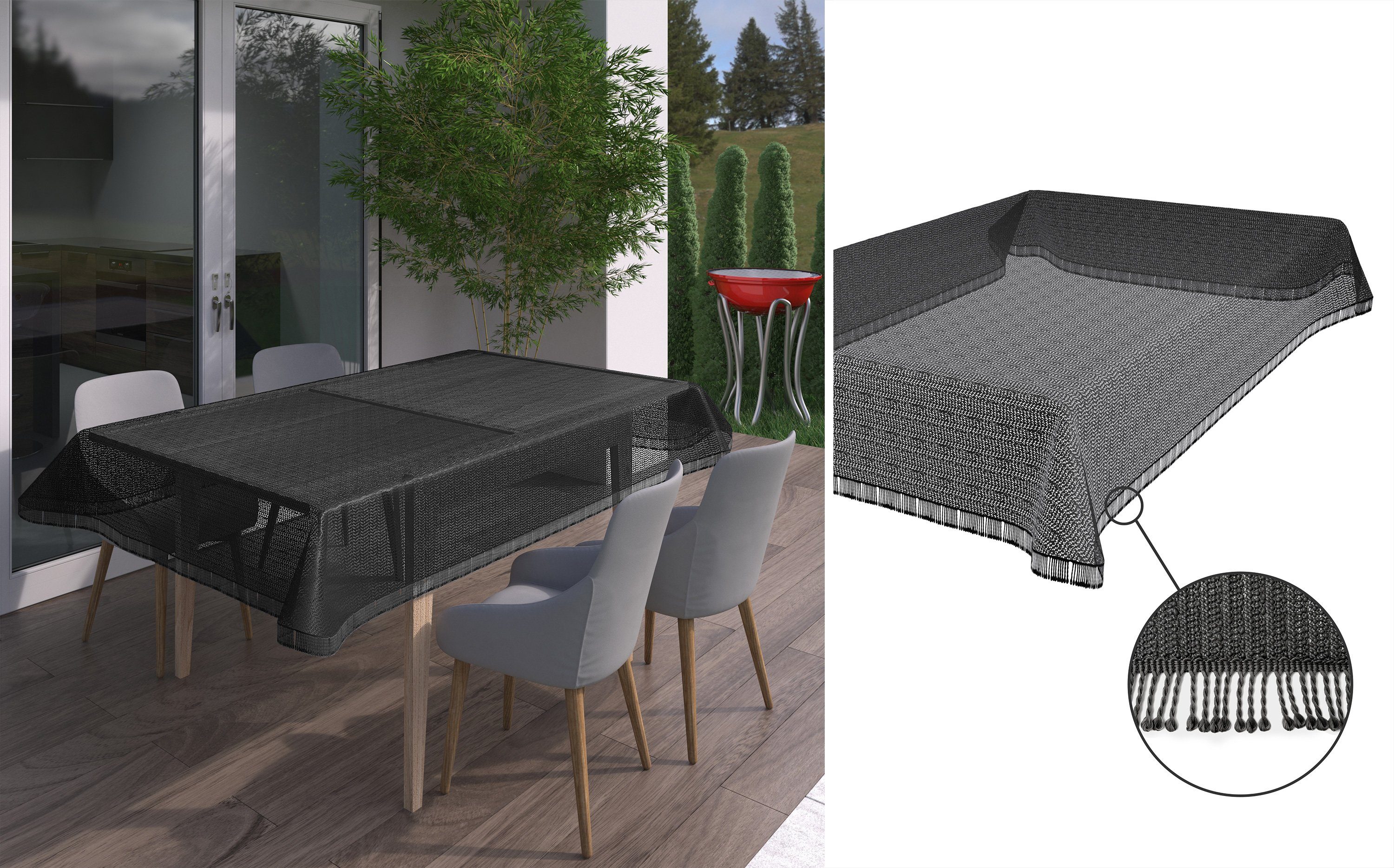 Beautex Tischdecke Moa Weichschaum Tischdecke mit Fransen Garten, Balkon, Terrasse (1-tlg)