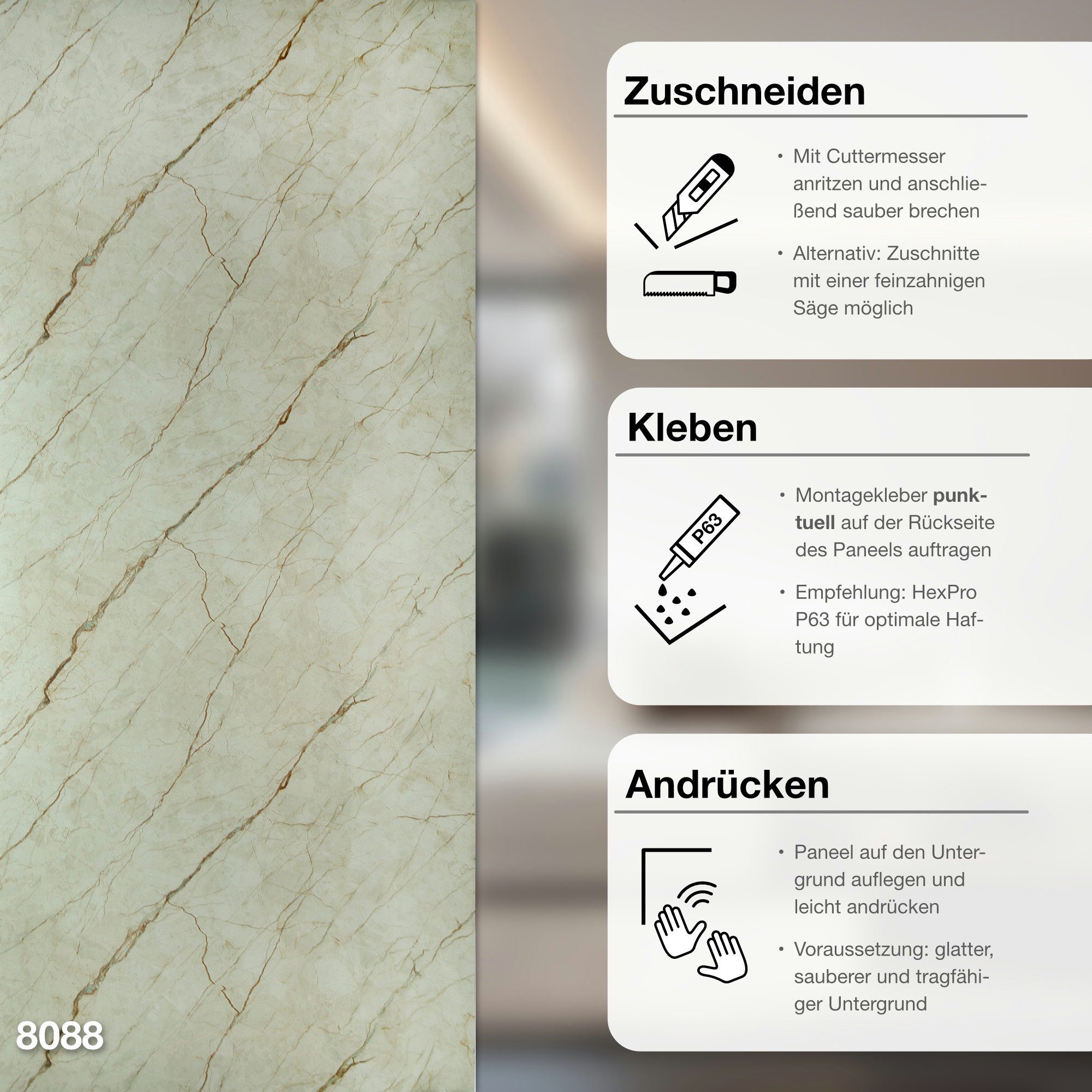 Hexim Wandpaneel, (Marmorplatten Optik 1 Stück 280x122 cm SPC Kunststoff Innen & Außenbereich Granit Steinoptik - Duschrückwand Küchenrückwand Spritzschutz Küchenverkleidung (3,42 m² 8088) A-Serie)