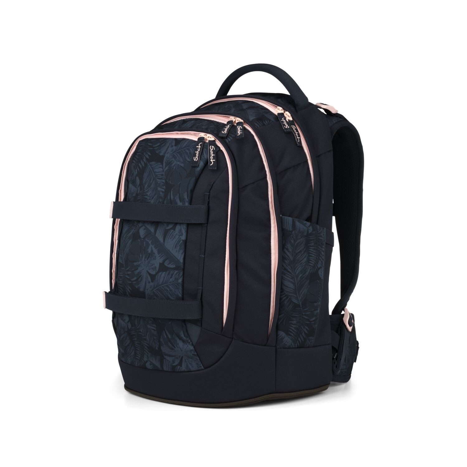 Satch Schulranzen Schulrucksack-Set PACK Midnight Jungle 2-teilig (2-teilig), ergonomisch, Your-Size-System, 5 Fächer