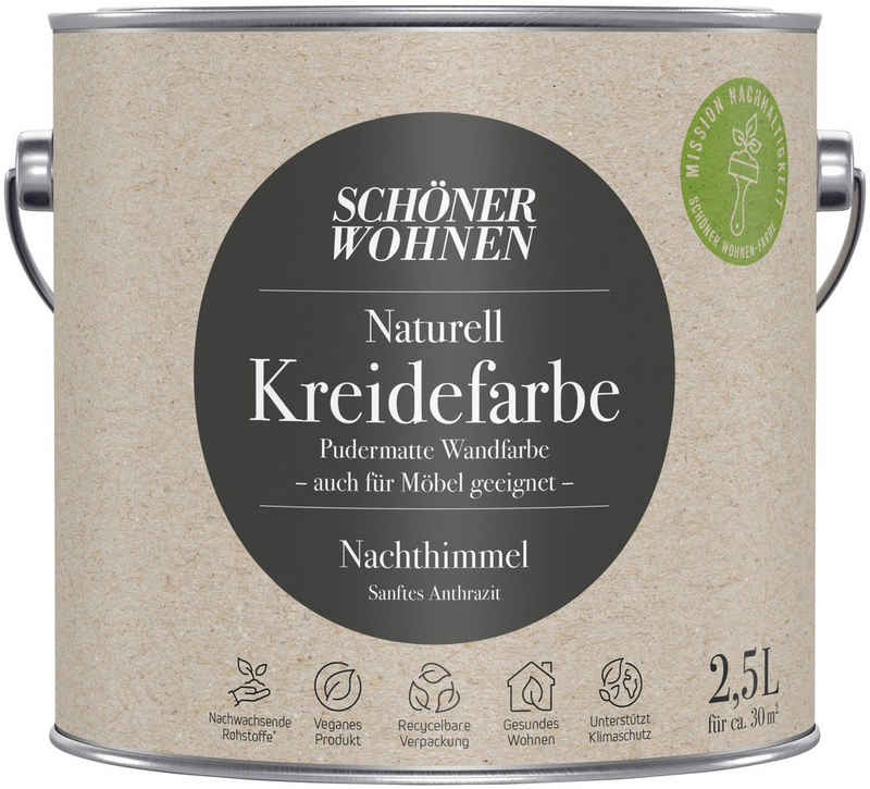 SCHÖNER WOHNEN FARBE Wand- und Deckenfarbe Naturell Kreidefarbe, 2,5 Liter, pudermatt, auch für Möbel geeignet, German Brand Award 2023