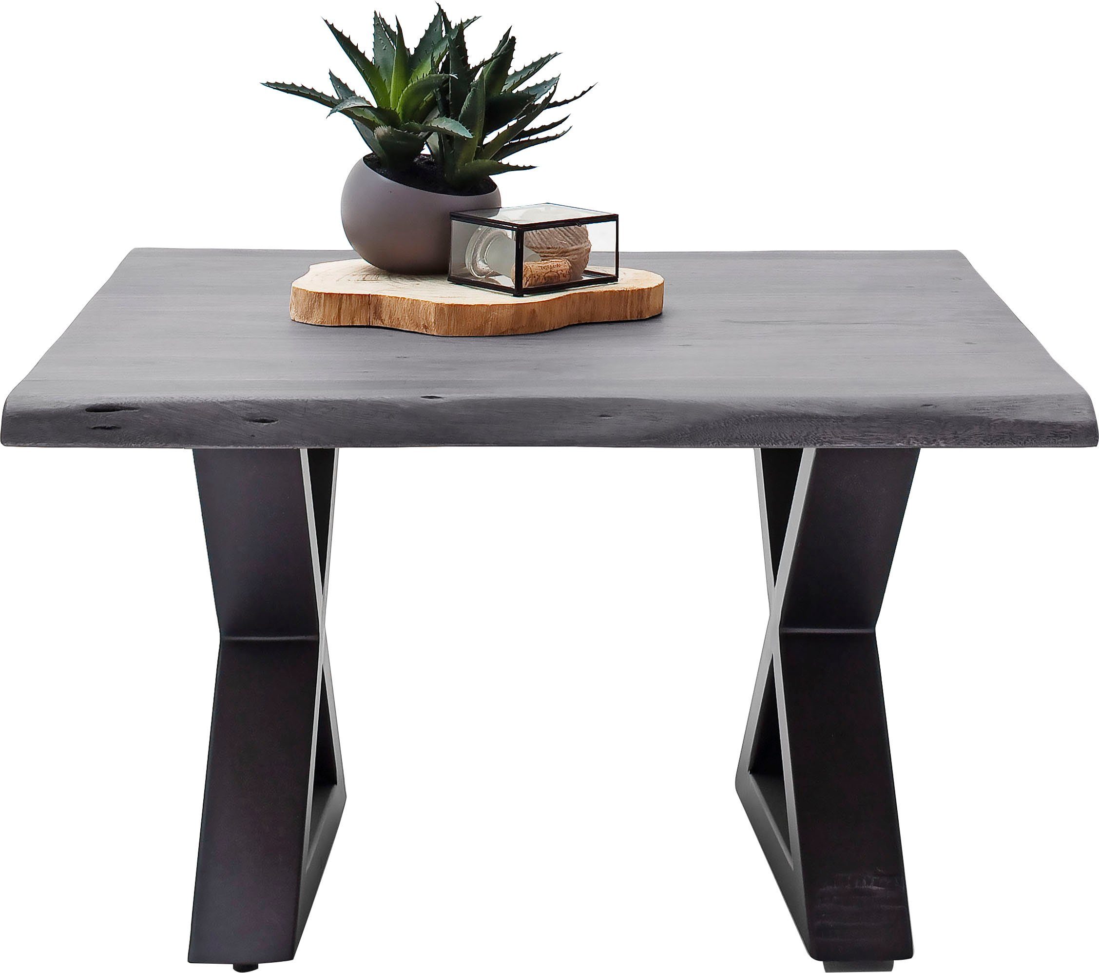 MCA furniture Couchtisch Cartagena, Baumkante Anthrazit natürlichen Grau mit | Rissen Couchtisch Massivholz Grau und | und Löchern