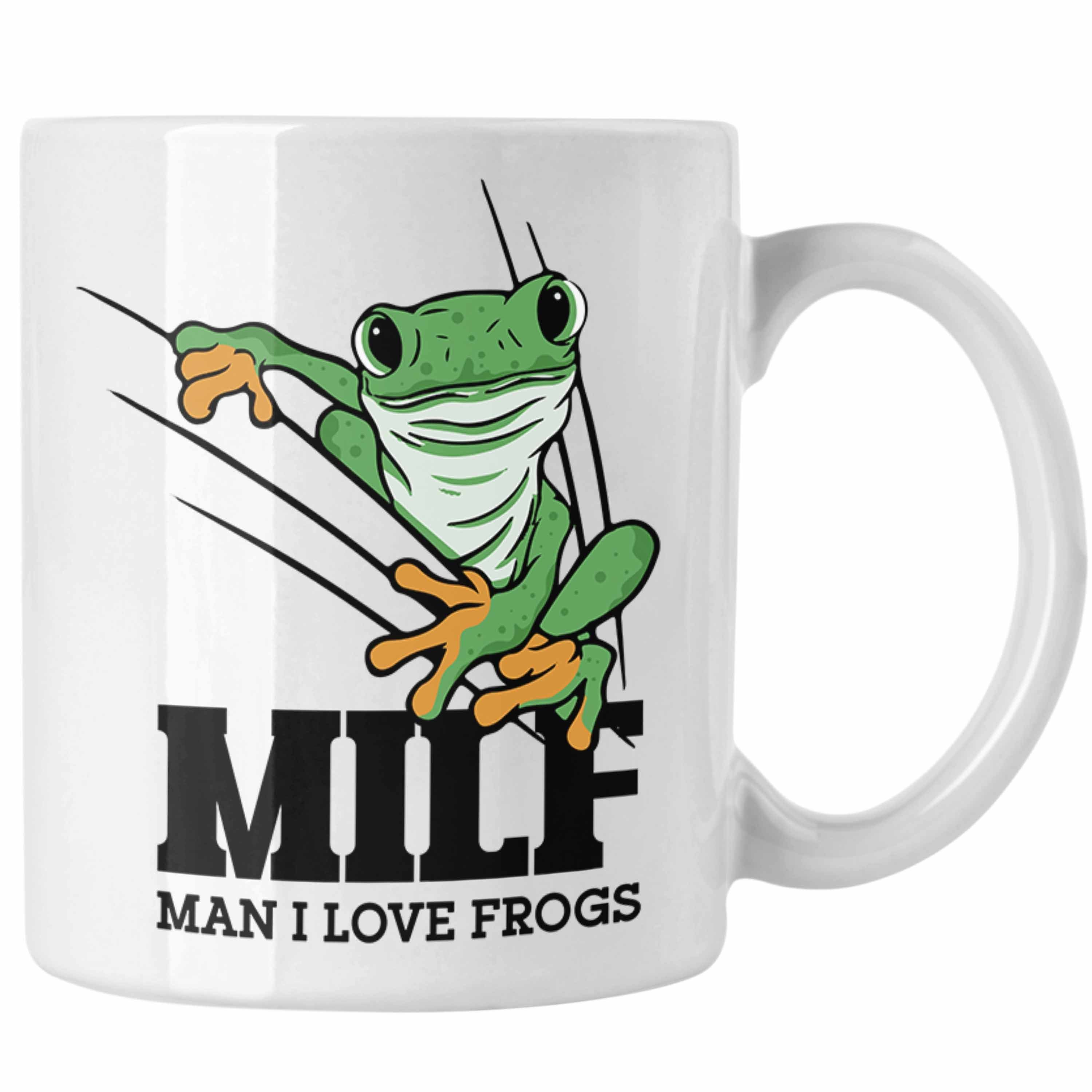 Trendation Tasse Lustige Frosch Tasse Geschenk für Froschliebhaber Lustig MILF Man I L Weiss