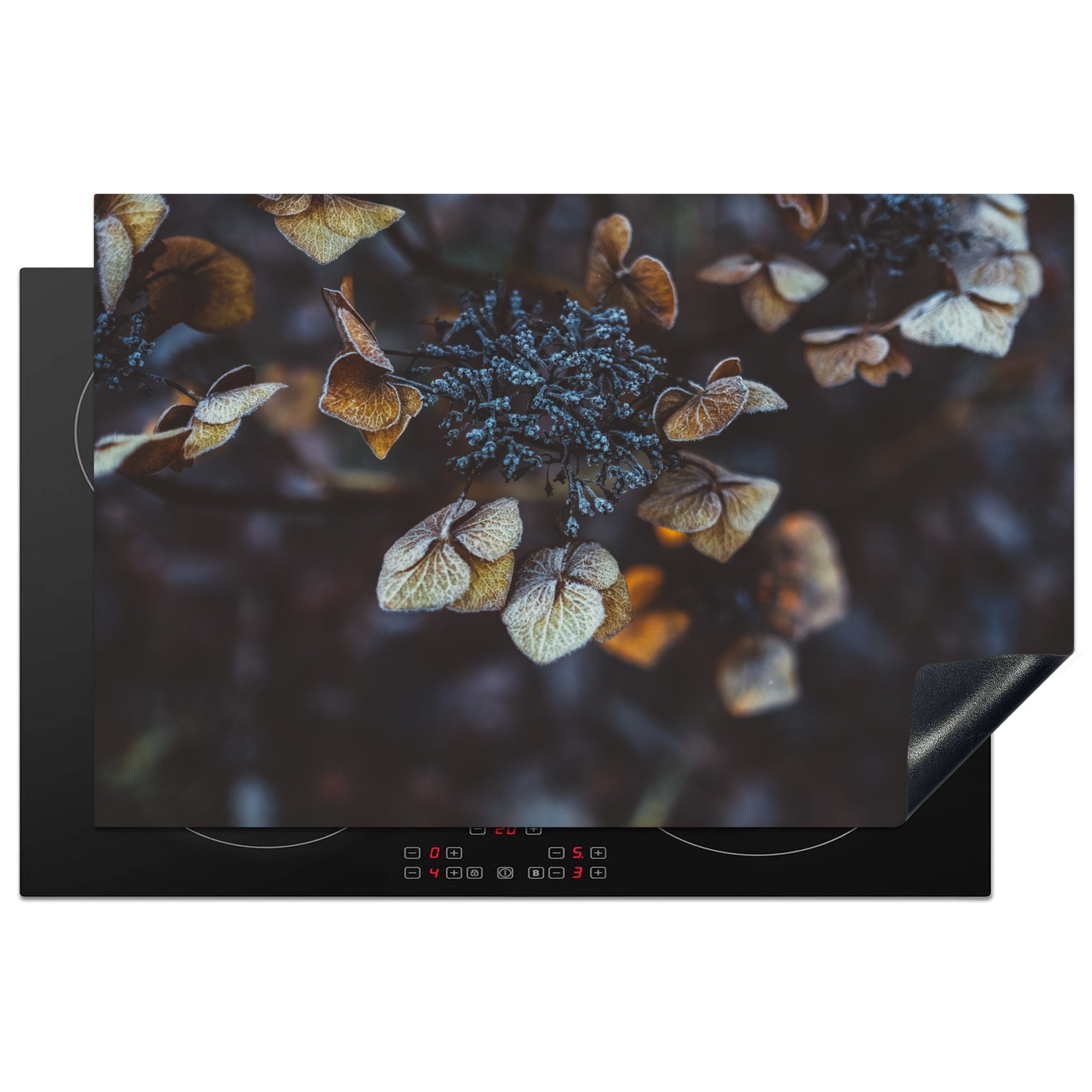 MuchoWow Herdblende-/Abdeckplatte Blumen - Strauch - Nacht, Vinyl, (1 tlg), 81x52 cm, Induktionskochfeld Schutz für die küche, Ceranfeldabdeckung