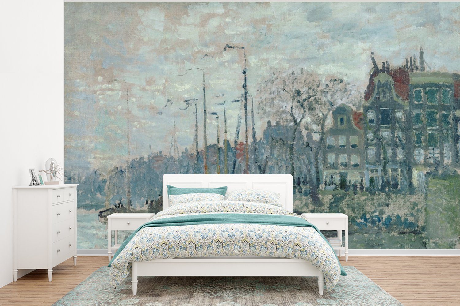 MuchoWow Fototapete Zaandam der Deich - Gemälde von Claude Monet, Matt, bedruckt, (6 St), Wallpaper für Wohnzimmer, Schlafzimmer, Kinderzimmer, Vinyl Tapete