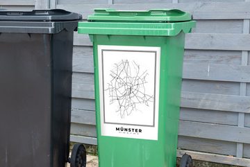 MuchoWow Wandsticker Karte - Münster - Schwarz-Weiß - Stadtplan (1 St), Mülleimer-aufkleber, Mülltonne, Sticker, Container, Abfalbehälter
