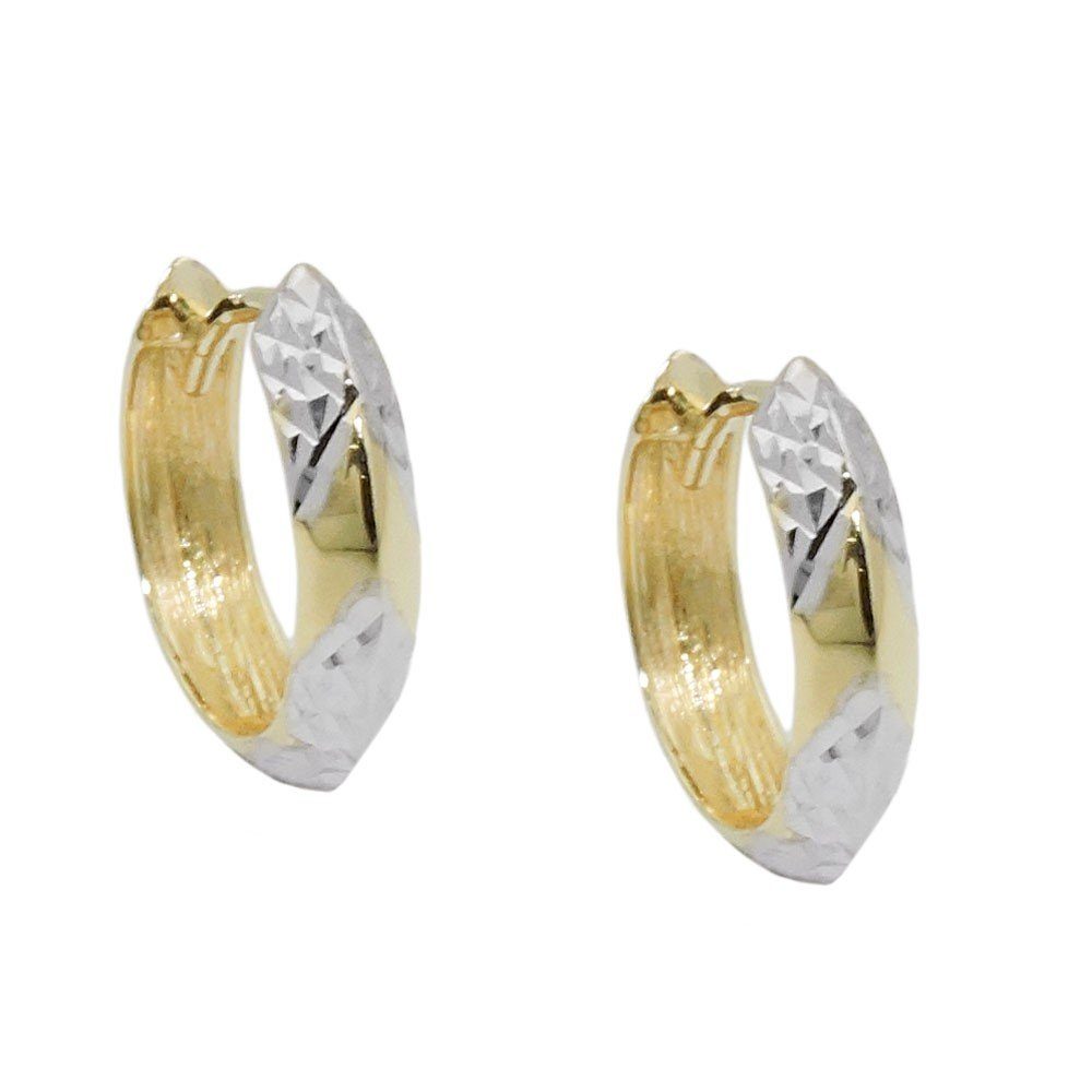 Schmuck Krone Paar Creolen Creolen 14x4mm Ohrringe aus 375 Gold Gelbgold bicolor diamantiert glänzend, Gold 375