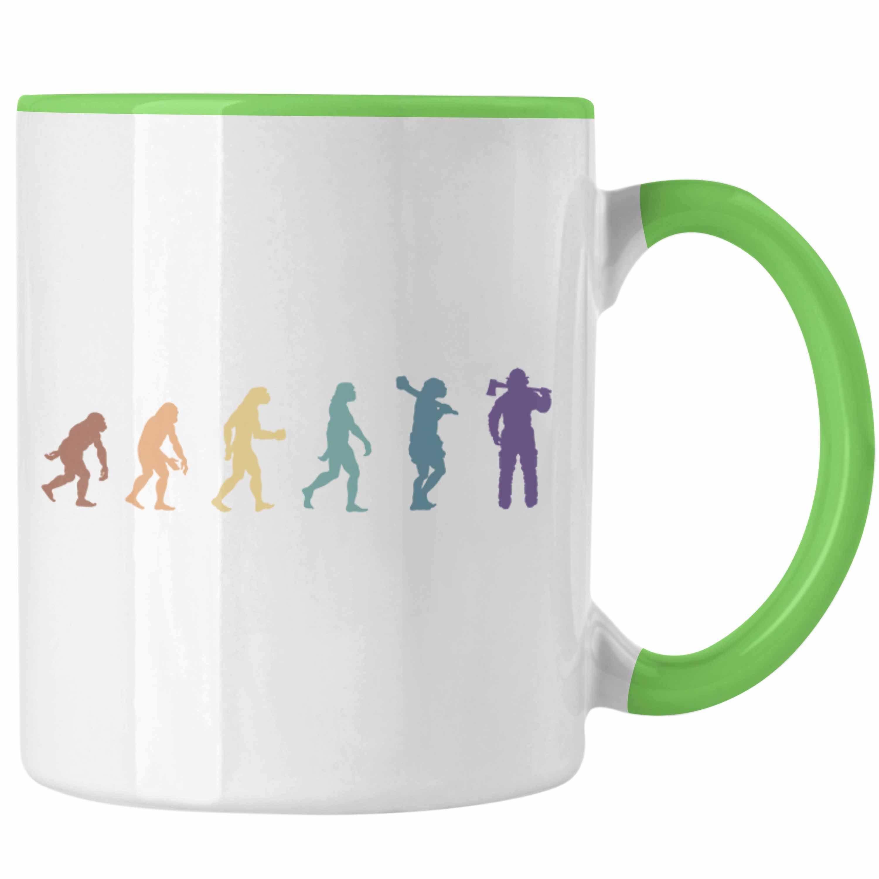 Männer Evolution für Geburtstag Trendation Tasse Geschenk Feuerwehr Grün Tasse - Trendation Feuerwehrmann Spruch Grafik