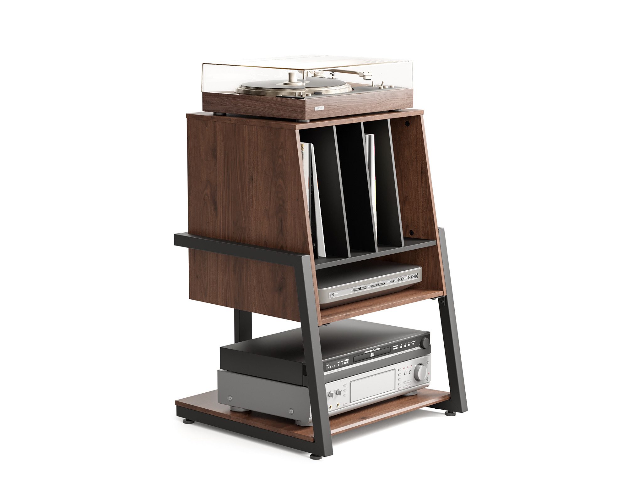 FITUEYES TV-Regal HIFI Rack, Phonomöbel, 5 Fächer, Stauraum für 120 Schallplatten, rutschfeste Füße, für Rollen nachrüstbar