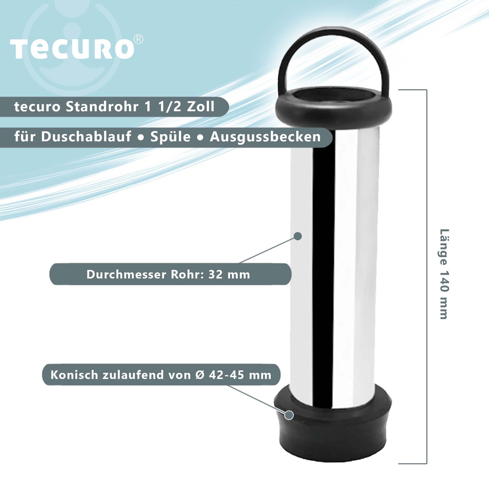 tecuro Ablaufgarnitur Standrohr 1 1/2 Zoll für Duschablauf, Spüle, Ausgussbecken, MS