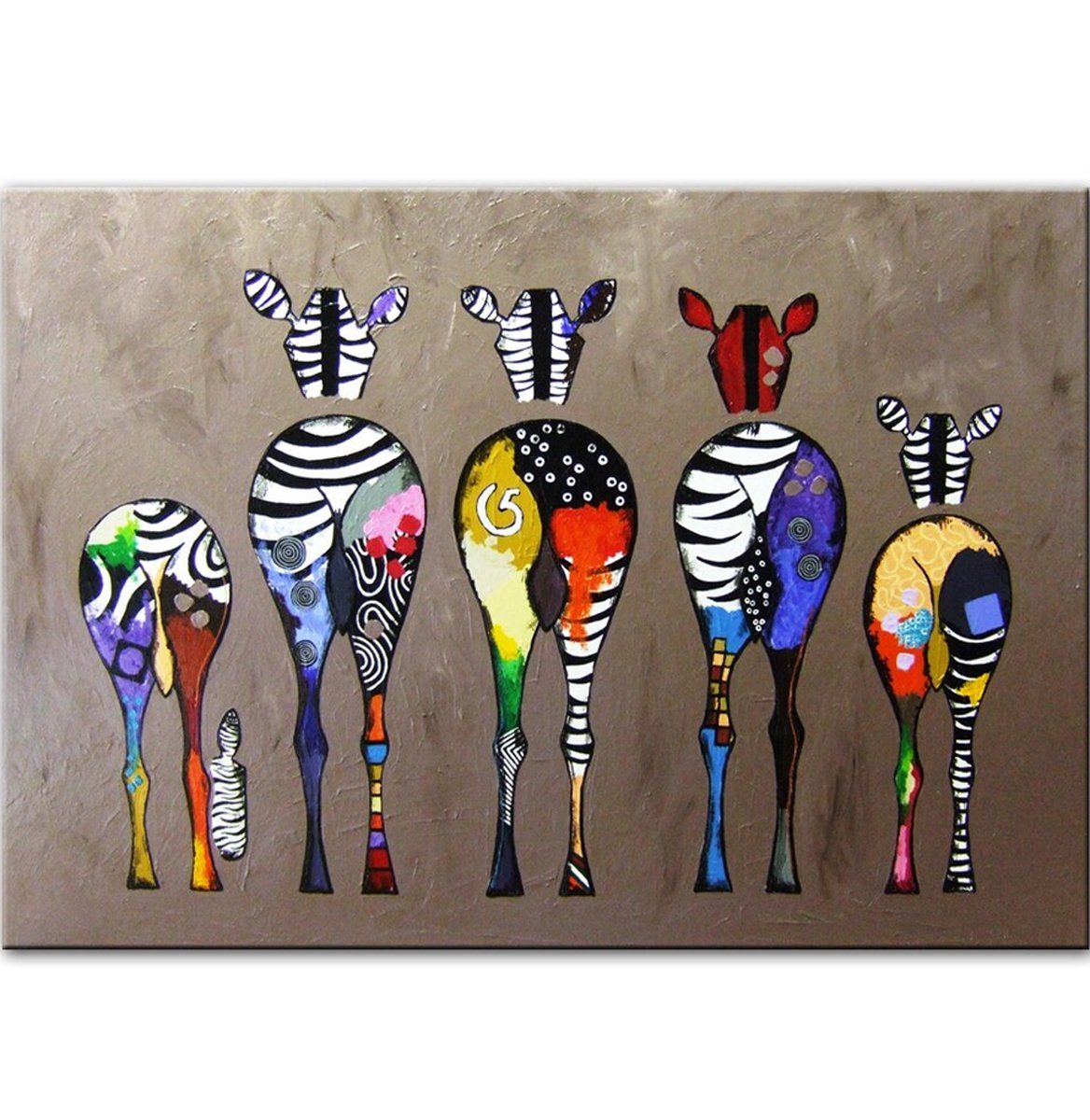 bunte (Motiv TPFLiving - Zebras Kunstdruck in Leinwand Farben: 20x30cm Größe: Poster verschiedenen (OHNE Leinwand RAHMEN) bunt Wandbild, - Abstrakte - Größen),