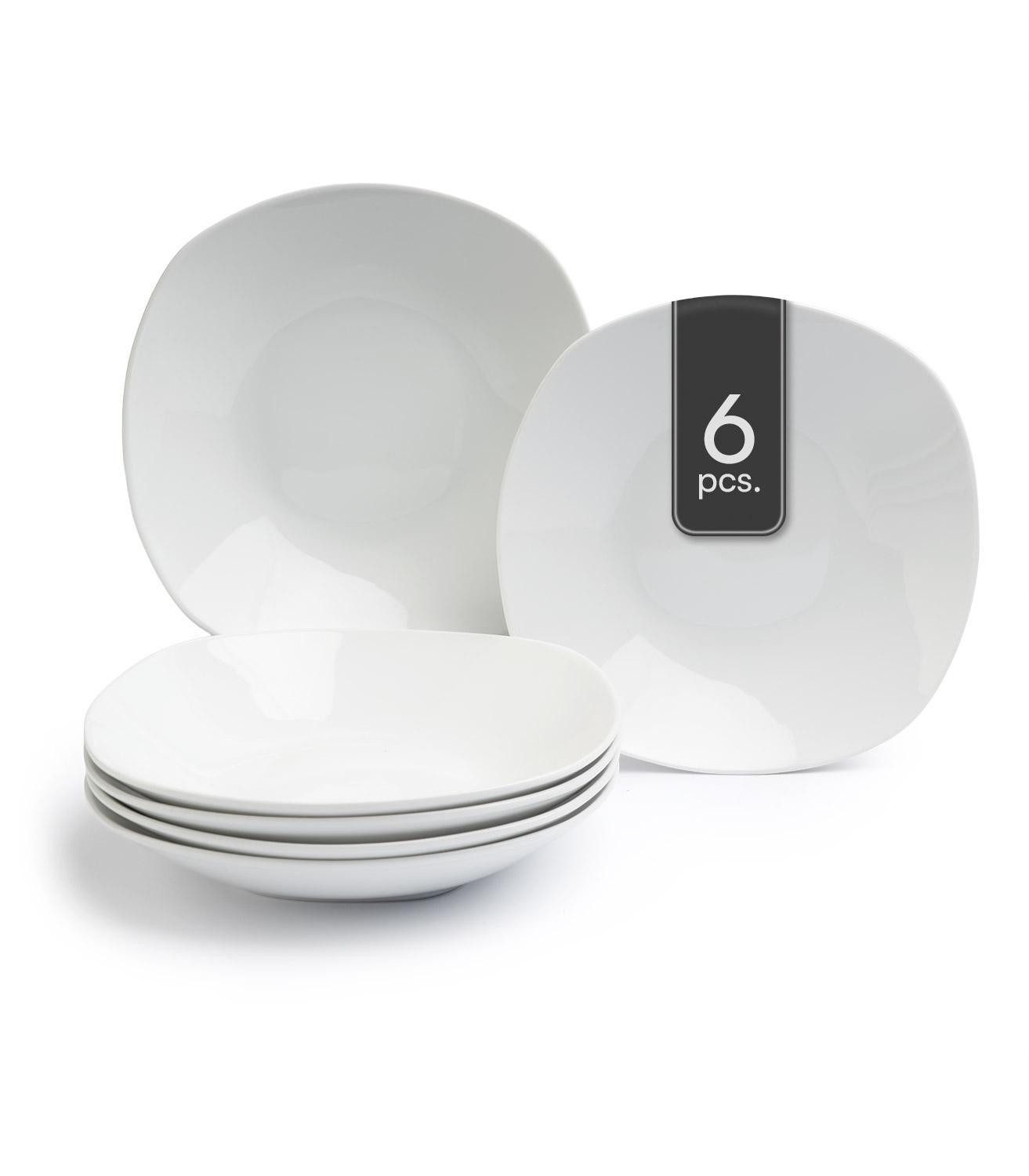 Home4You Suppenteller, Weiß, Porzellan, 22 x 22 cm, Eckig, (6 St), Spülmaschinengeeignet, Mikrowellengeeignet