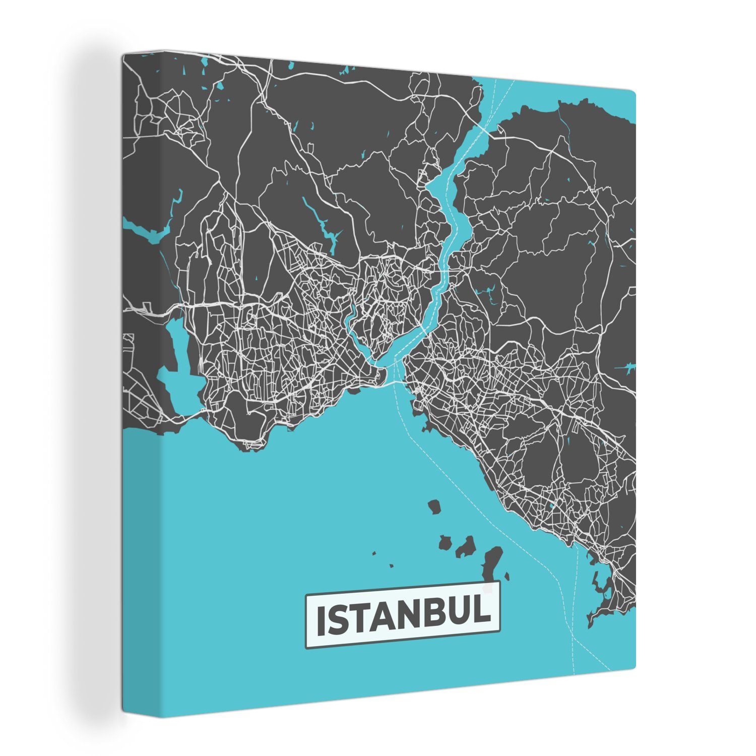 OneMillionCanvasses® Leinwandbild Istanbul - Blau - Karte - Stadtplan - Karte, (1 St), Leinwand Bilder für Wohnzimmer Schlafzimmer