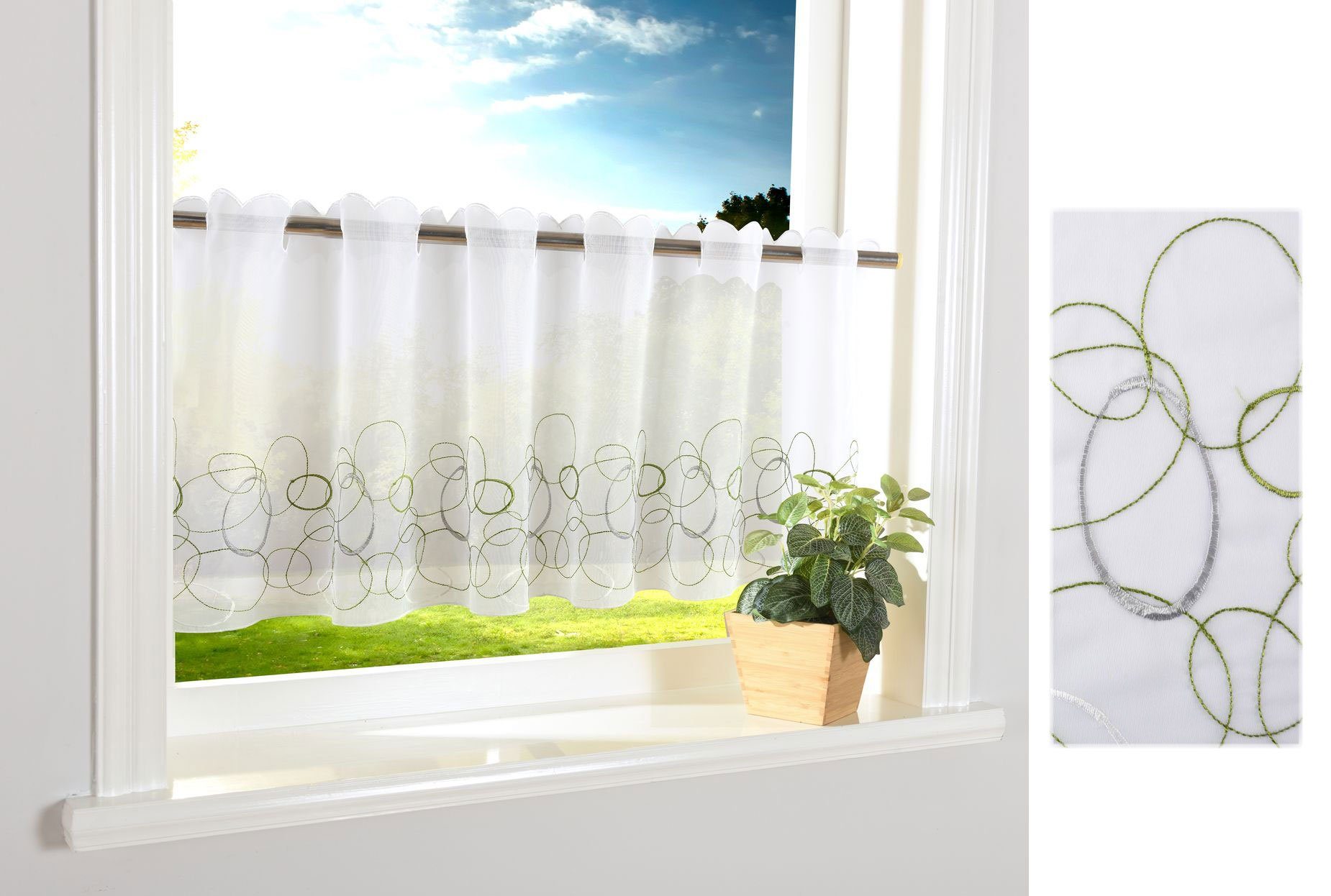 Gardinenbox Scheibengardine (1 St), Stangendurchzug, transparent, Voile, AURA Stangendurchzug Scheibe Gardine Küche 112240