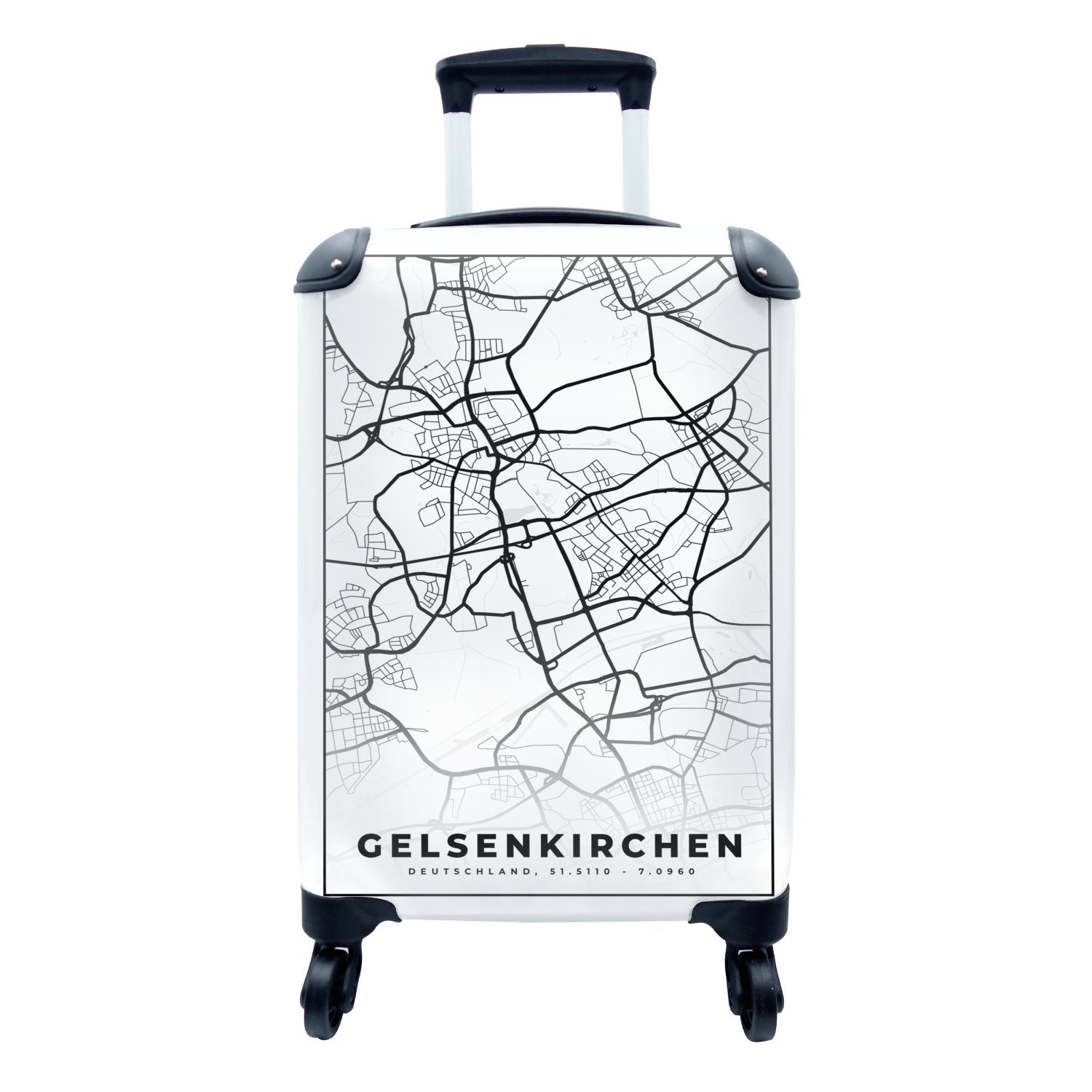 MuchoWow Handgepäckkoffer Karte - Stadtplan von Gelsenkirchen - Stadtplan, 4 Rollen, Reisetasche mit rollen, Handgepäck für Ferien, Trolley, Reisekoffer | Handgepäck-Koffer