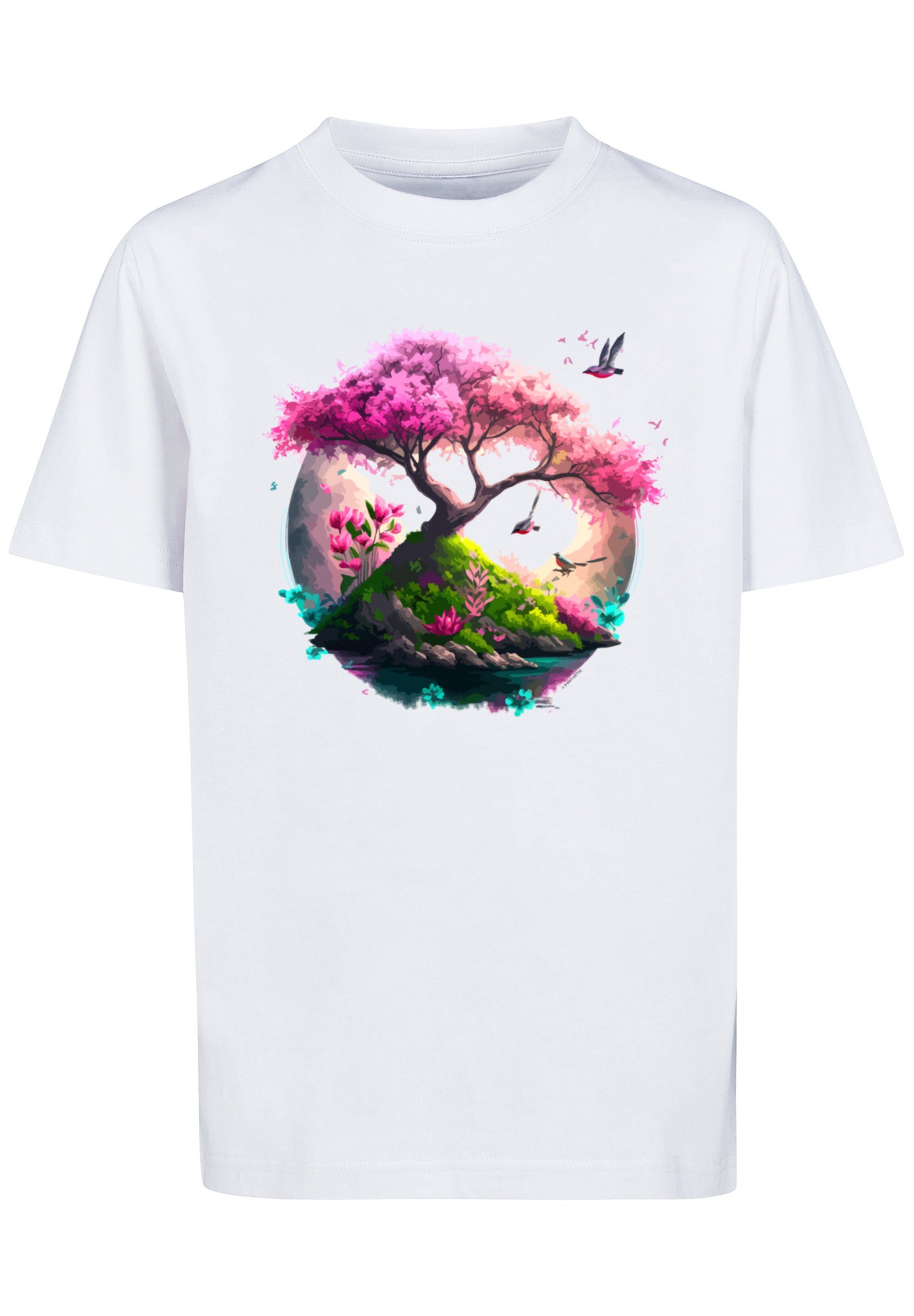 T-Shirt Tee weiß Baum Print Unisex F4NT4STIC Kirschblüten