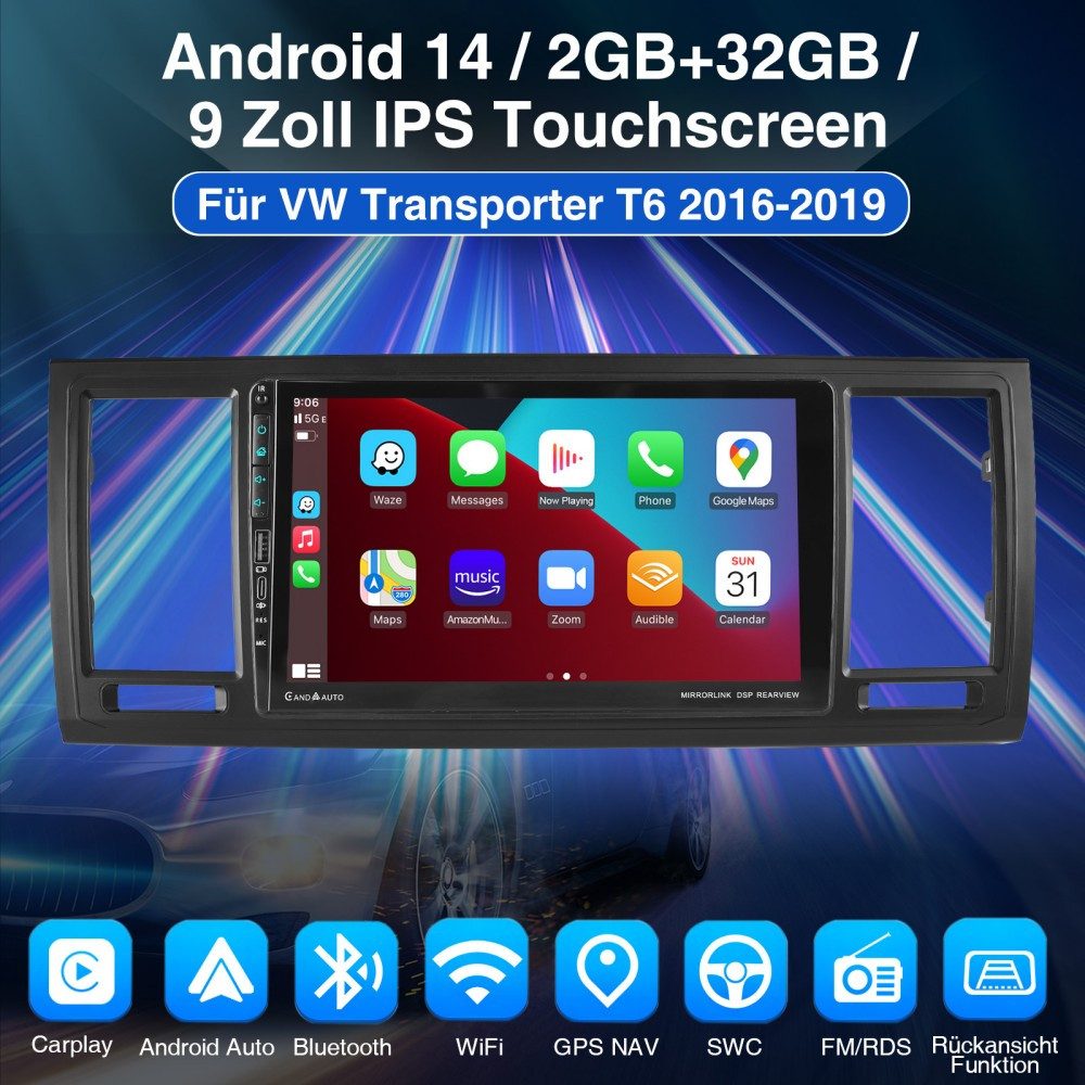 ESSGOO Für VW T6 Transporter Multivan Android 14 Apple CarPlay Autoradio (Digitalradio (DAB), RDS, FM, AM, Apple Carplay Android Auto GPS Navi WIFI BT USB Type-C)