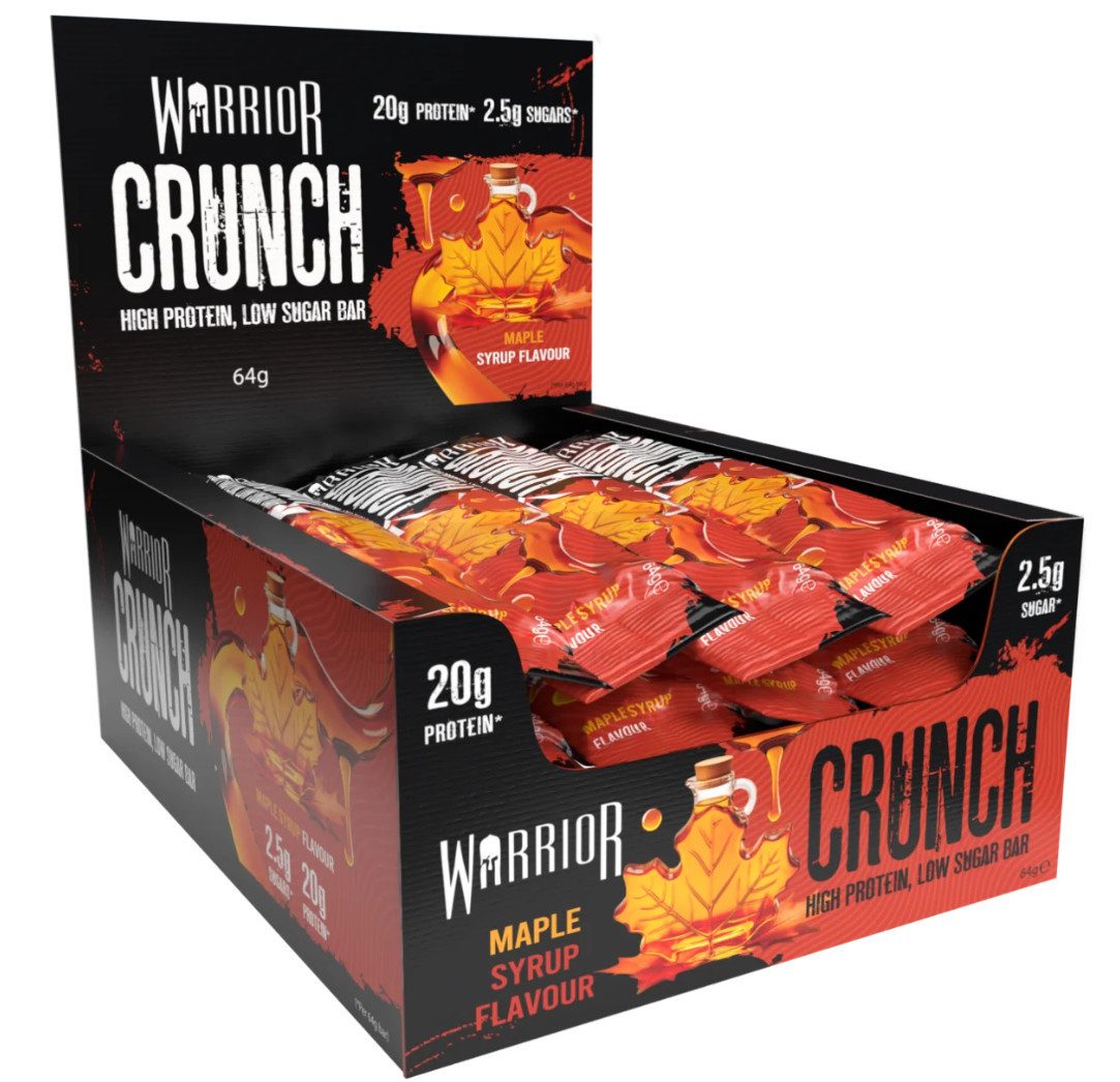 Warrior KBF Enterprises Riegel Crunch PROTEIN BAR 12 x 64g Box Maple Syrup (Ahornsirup) Riegel, 1 er Box à 12,00 St., 768 g, 20g hochwertiges Protein, Low-Carb, nur 2,3g Zucker pro Portion