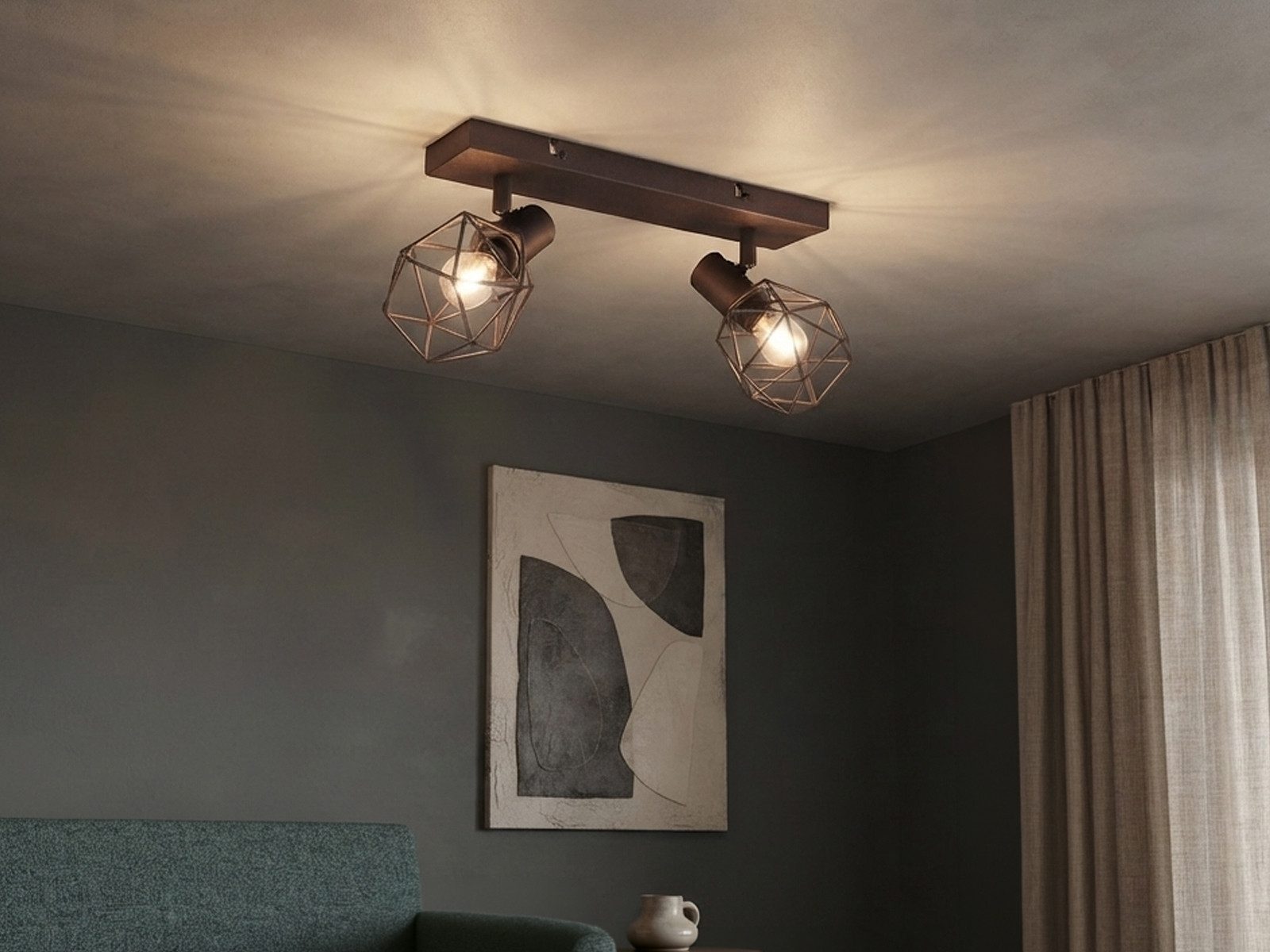 meineWunschleuchte Deckenstrahler E14 Gitter-Lampenschirme, Breite 30cm, ohne Leuchtmittel, Industrial Deckenlampe 2-flammig, innen Strahler schwenkbar