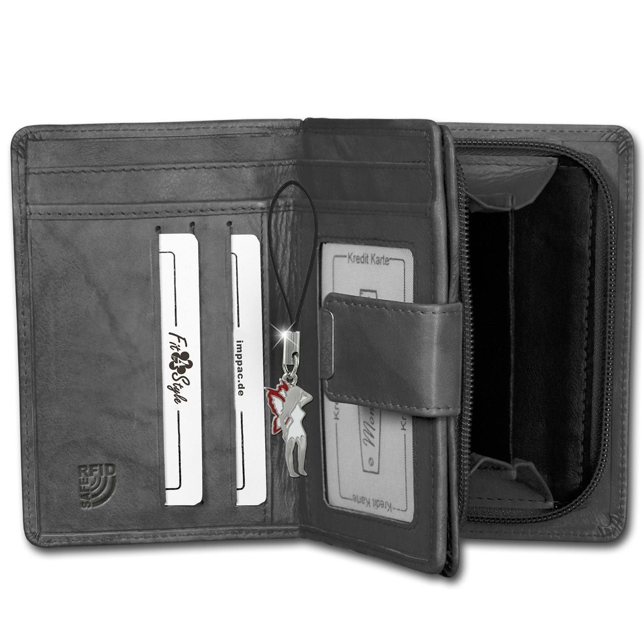 Money Maker Geldbörse Money Maker Damen Börse RFID (Portemonnaie, Portemonnaie), Damen Portemonnaie Echtleder Größe ca. 9cm, grau
