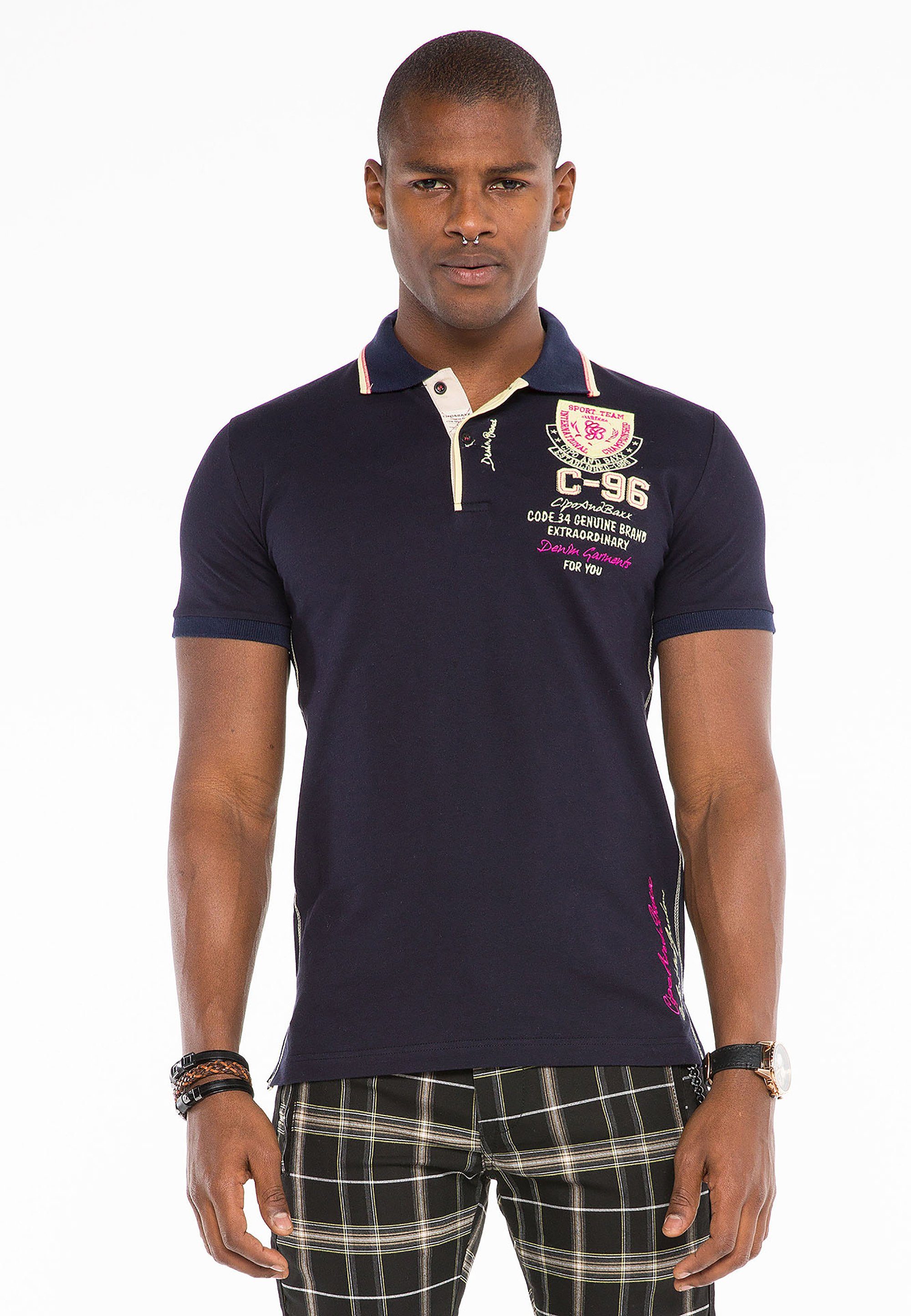 Cipo & Baxx Poloshirt mit cooler Stickerei dunkelblau-mehrfarbig