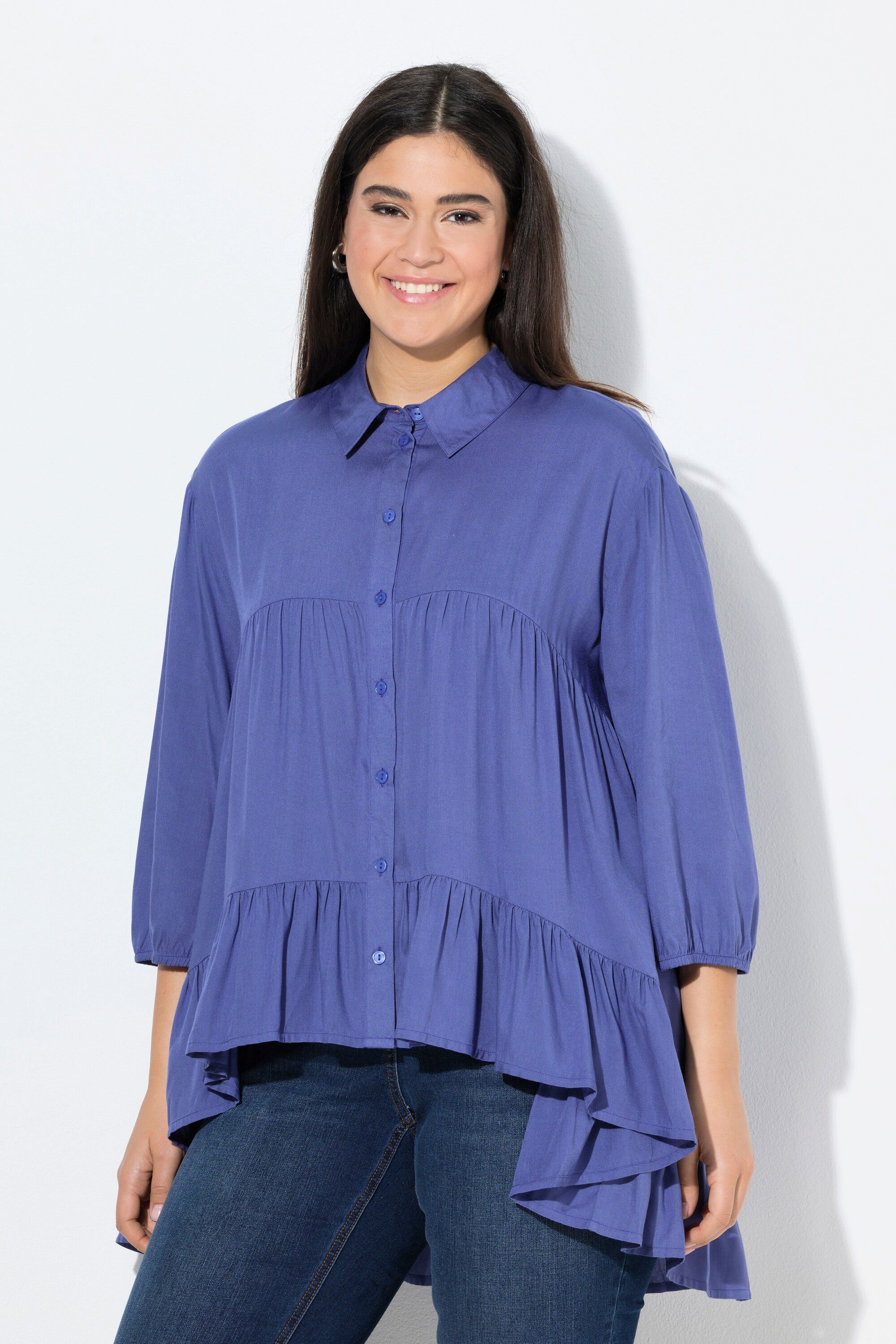 Ulla Popken Tunika Bluse Volantsaum A-Linie Hemdkragen 3/4-Arm günstig online kaufen