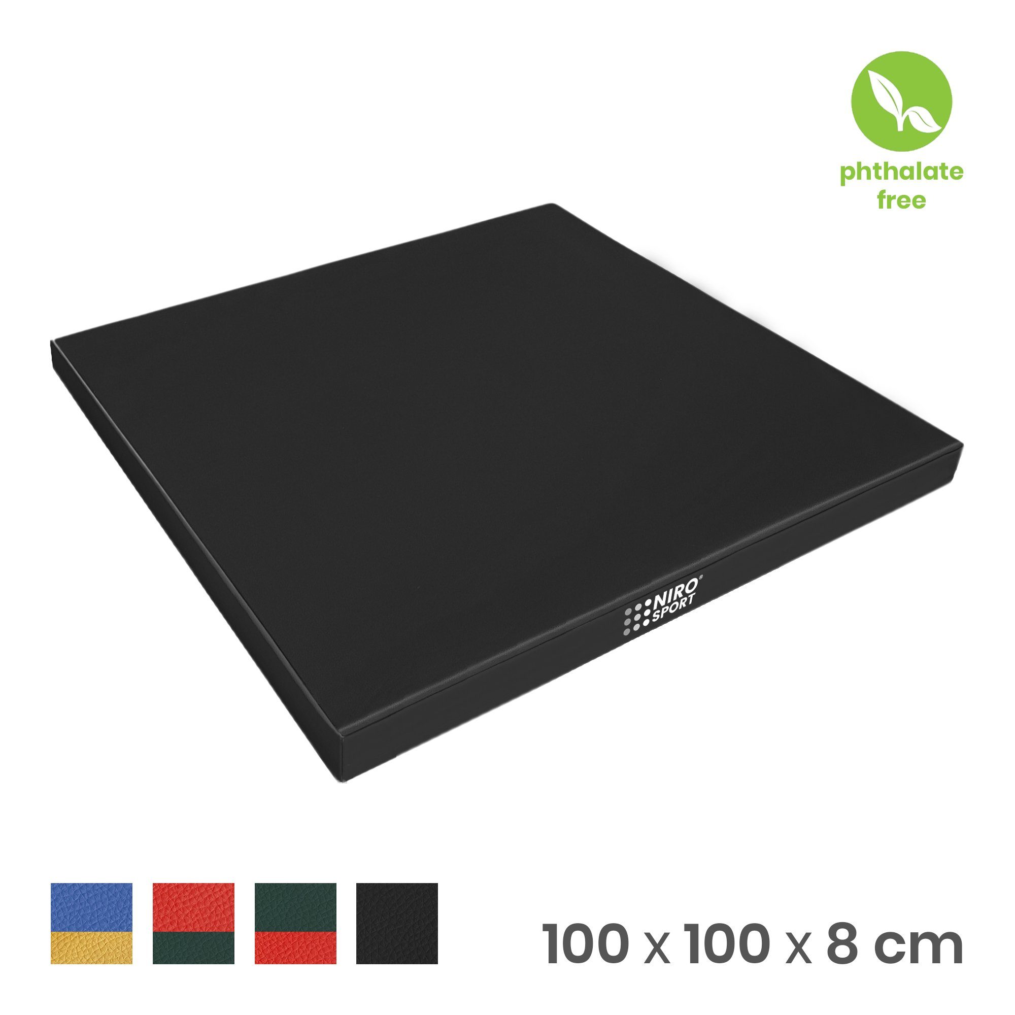 NiroSport Weichbodenmatte NiroSport x 100 x abwaschbar, Turnmatte 100 robust 8 (1er-Pack), Gymnastikmatte Fitnessmatte schwarz cm