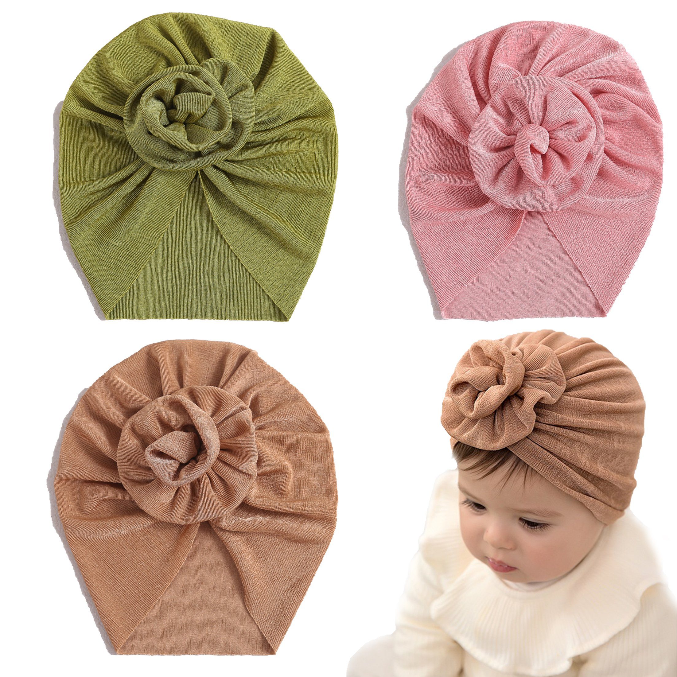 Viellan Diadem 3 und Eis Baby Bandana Hut Kopfbedeckung Dekoration, Rosette Seidenschal Bandana, Neugeborenes Baby Bandana Haarschmuck, Kopfstück pcs