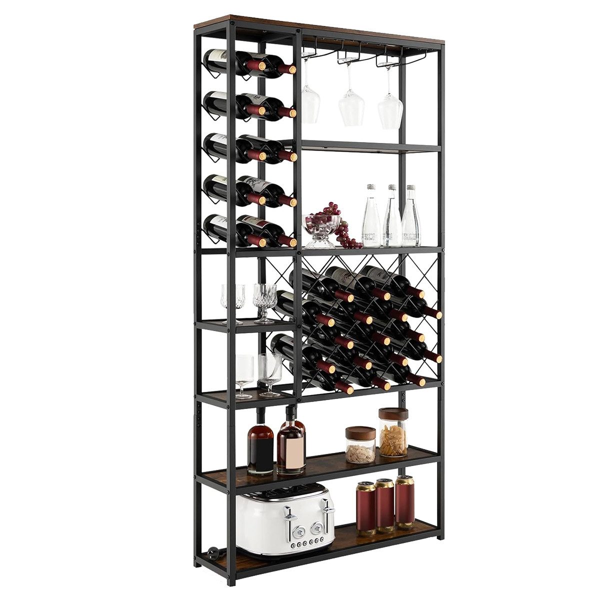 COSTWAY Weinregal, stehend, Metall, für 27 Flaschen, mit Glashaltern & Regal