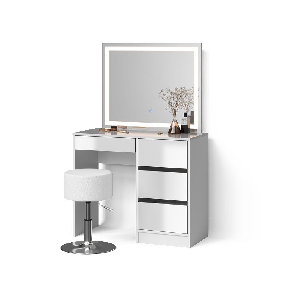 Livinity® Schminktisch Imola, Weiß/Weiß, mit LED-Spiegel und Hocker günstig online kaufen