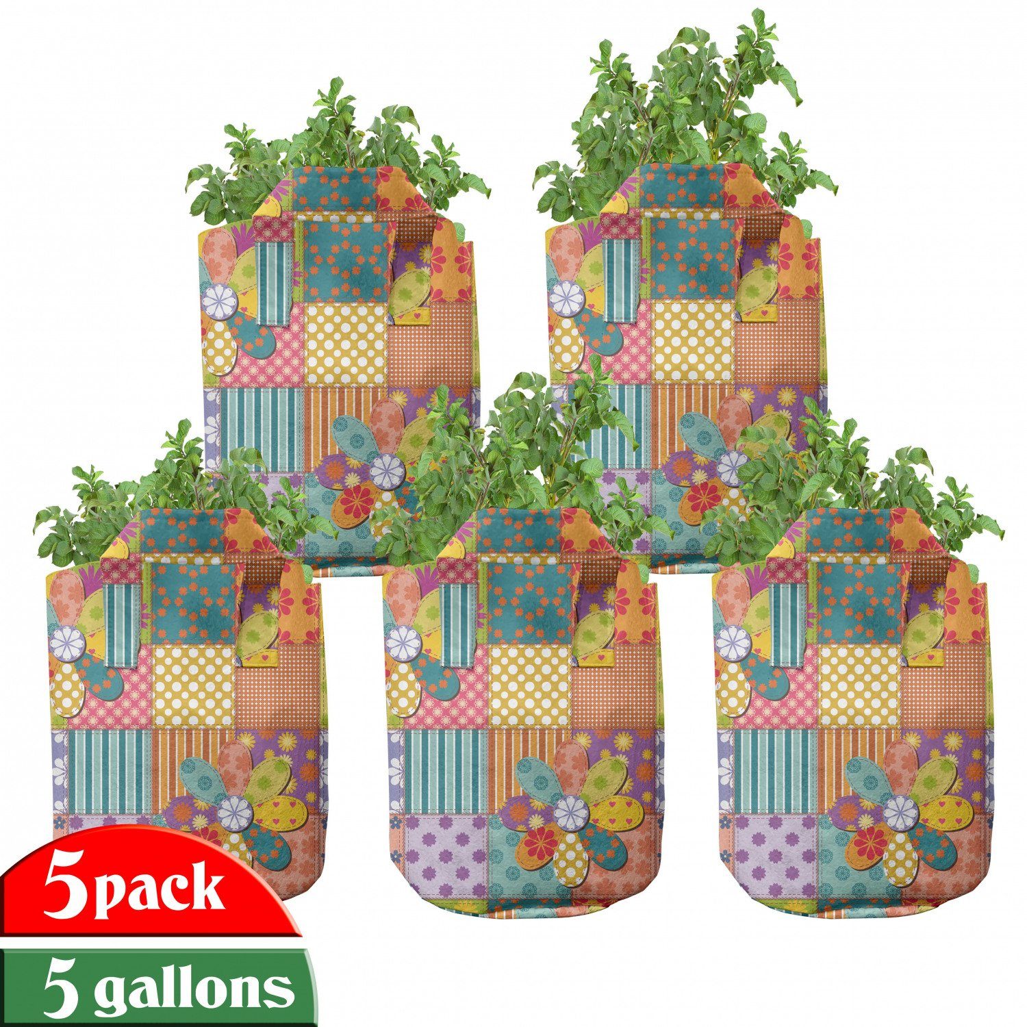 Abakuhaus Pflanzkübel hochleistungsfähig Stofftöpfe mit Griffen für Pflanzen, Bunt Blumen-Tupfen Mix