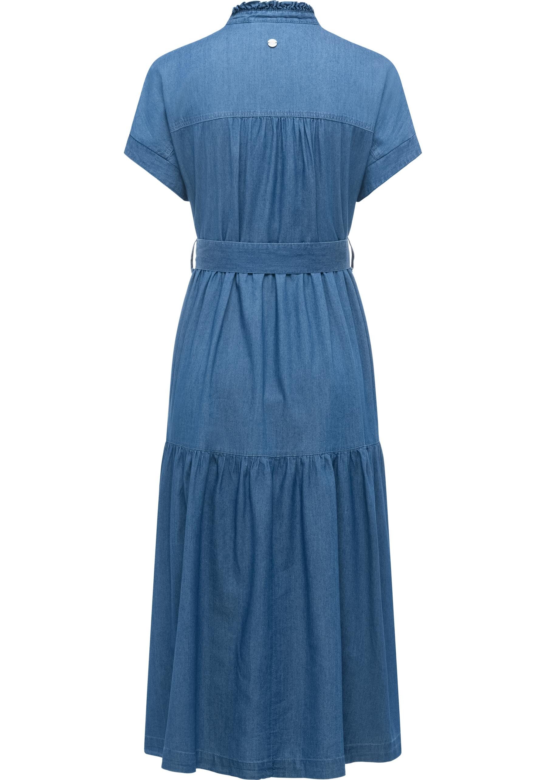 Ragwear Maxikleid Liora Denim (1-tlg) Wadenlanges Jeanskleid mit Bindeband