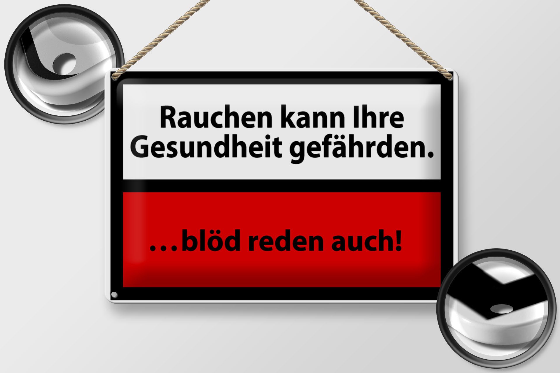 Femer GmbH Metallschild Rauchen 30x20cm kann Gesundheit gefährden, (1 St), gewölbte Oberfläche, abgerundete Ecken, umgeschlagene Kanten