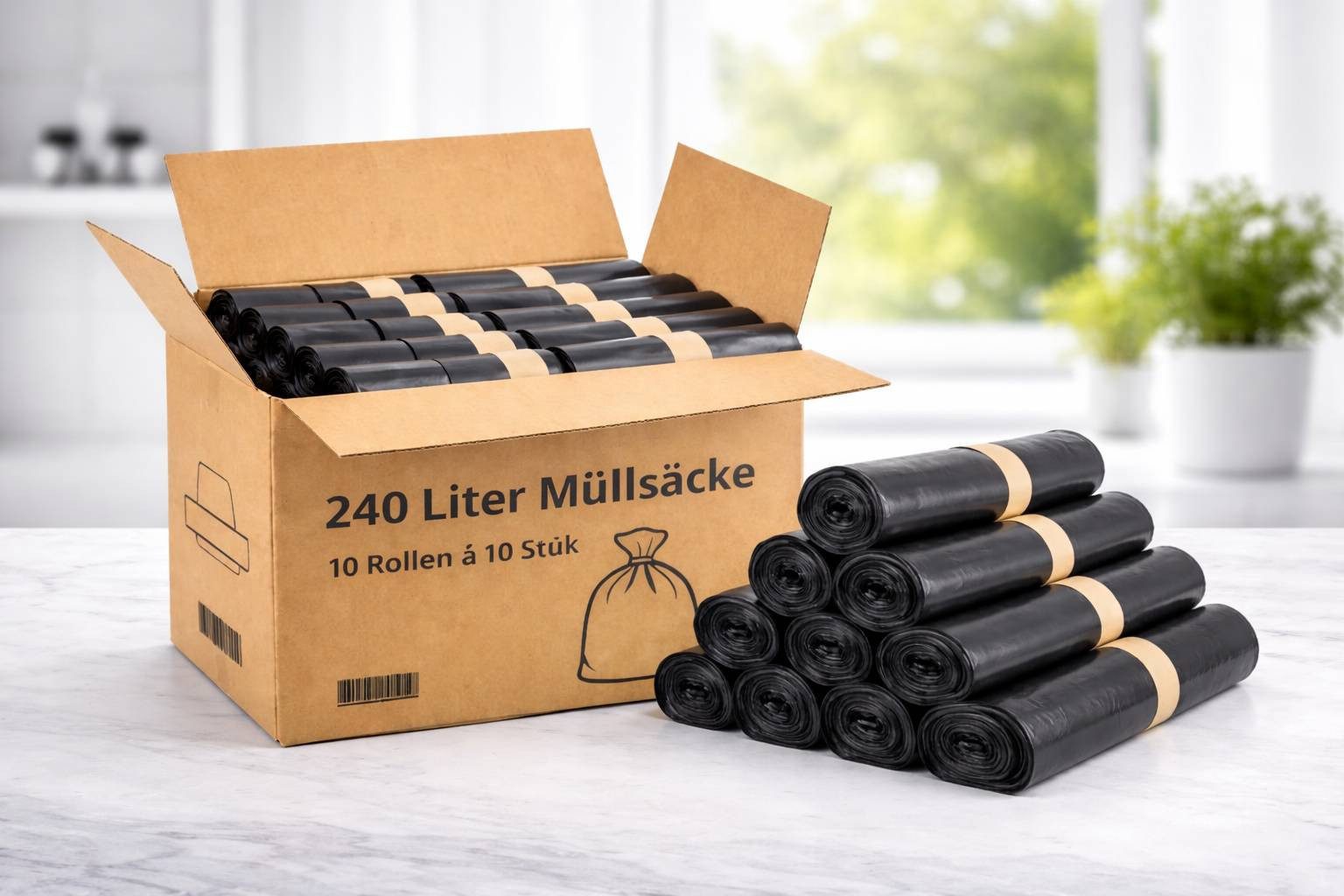 PACKEO Müllsack Abfallbeutel, schwarze Müllbeutel, 240 l., Extra Stark & Eco 60 my, - 30 Stück