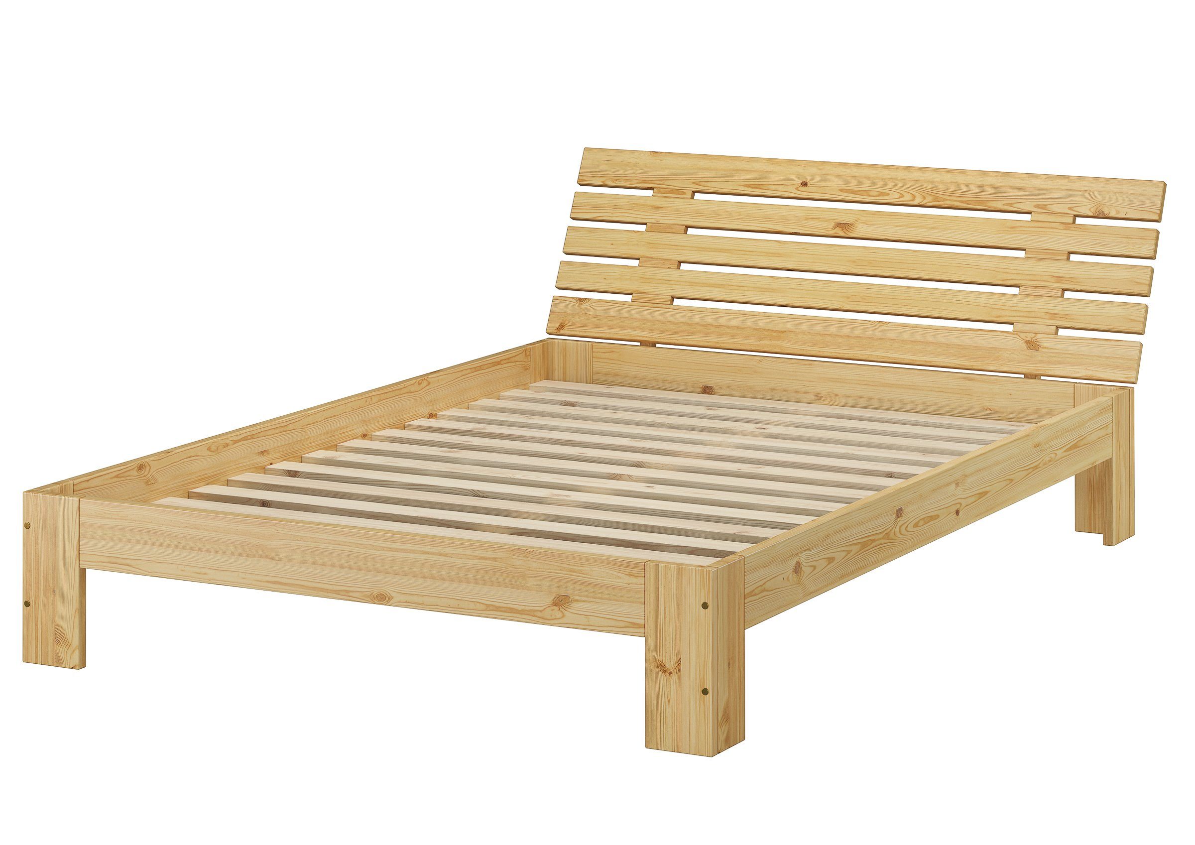 ERST-HOLZ Bett Französisches Bett 140x200 mit Rollrost Matratze, u. lackiert Kiefer Kieferfarblos