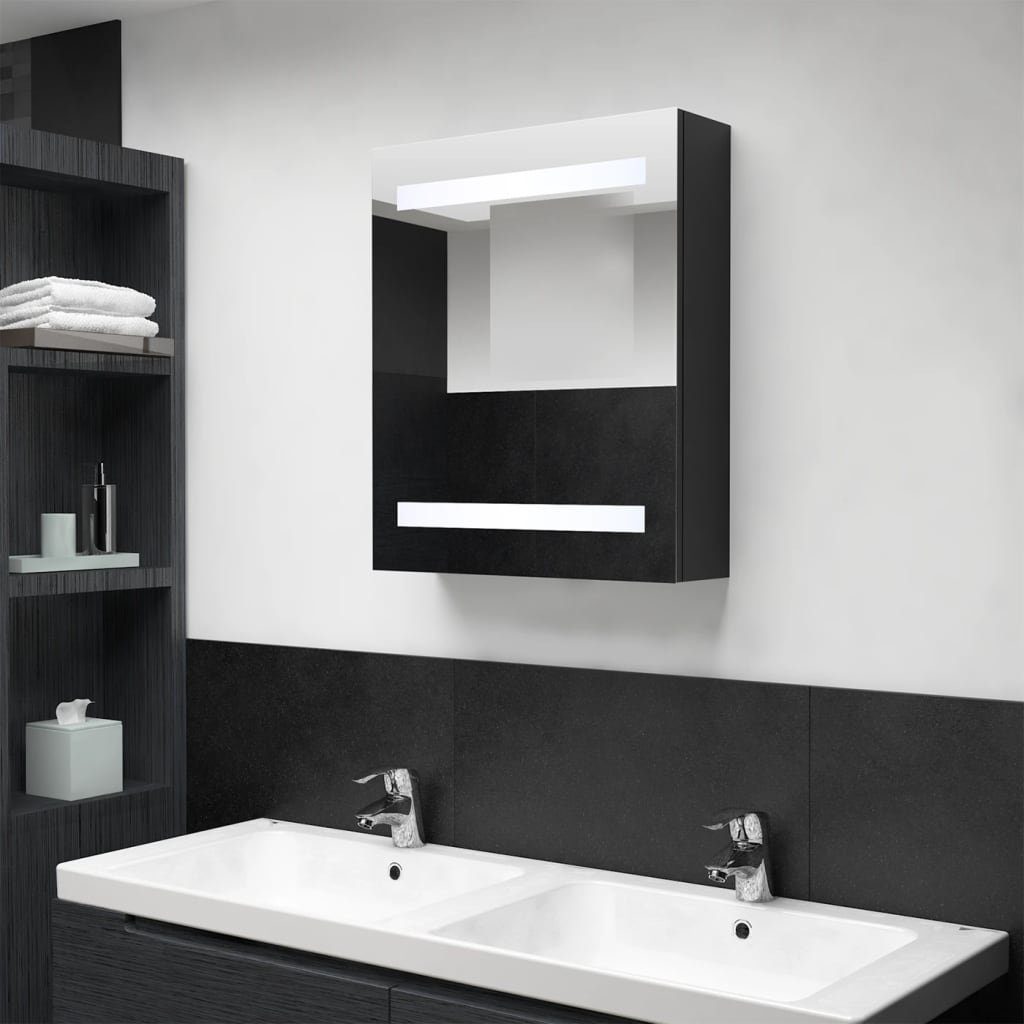 vidaXL Badezimmerspiegelschrank LED-Bad-Spiegelschrank Schwarz 50x14x60 cm (1-St)