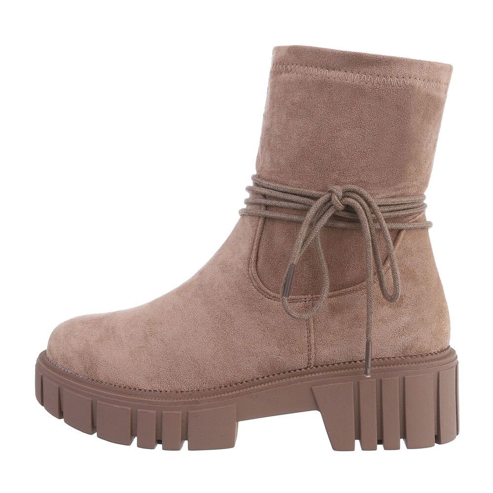 Ital-Design Damen Freizeit Stiefelette Blockabsatz Plateaustiefeletten in Altrosa