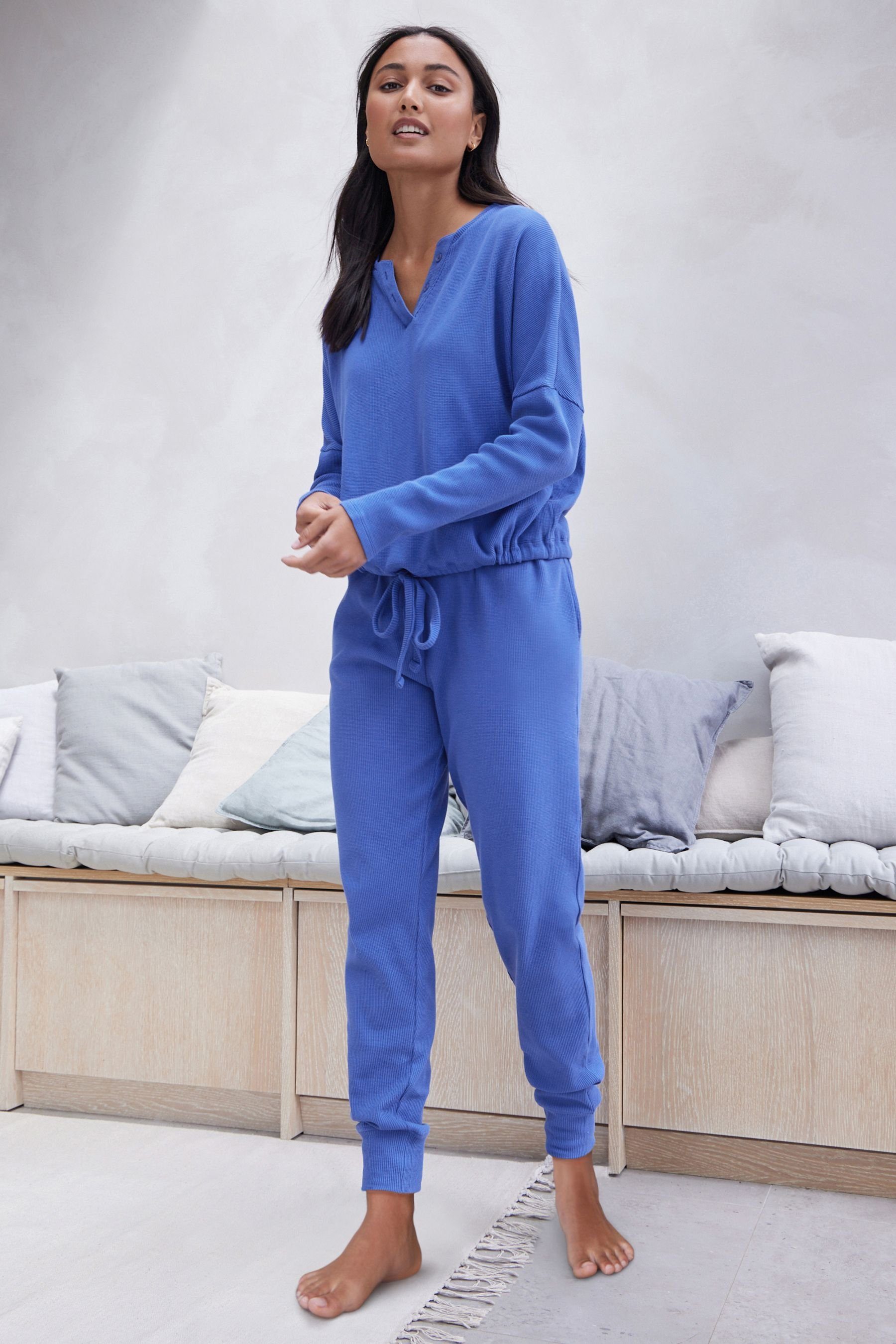 Pyjama (2 Blue Schlafanzug mit tlg) Cobalt Baumwollmix Next aus Waffelstruktur