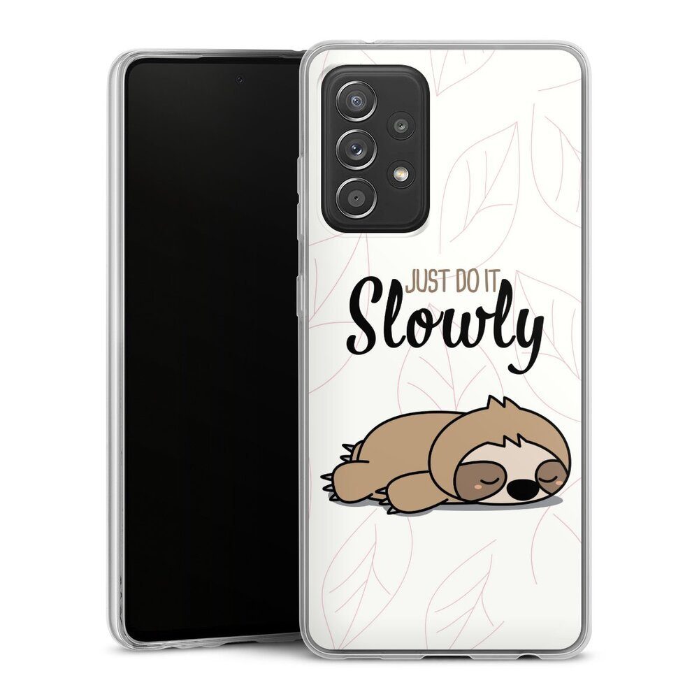 DeinDesign Handyhülle Tiere Faultier lazy sunday Just Do It Slowly Sloth, Samsung Galaxy A52s 5G Slim Case Silikon Hülle Ultra Dünn Schutzhülle