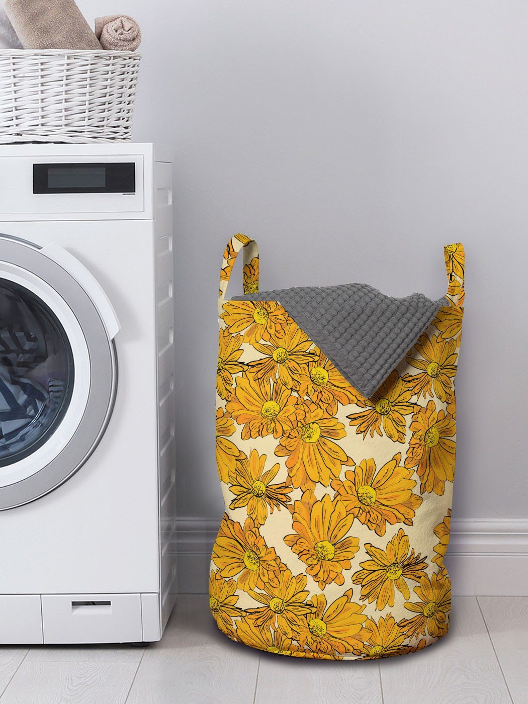 Wäschesäckchen Wäschekorb Blick für Abakuhaus Chrysanthemen Blumen Waschsalons, Griffen Flüchtiger mit Kordelzugverschluss