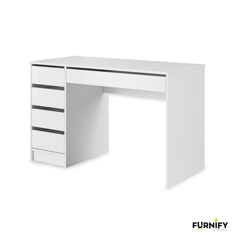 Schubladen: Furnify Computertisch Weiß Schreibtisch 5 GUSTAW mit Matt