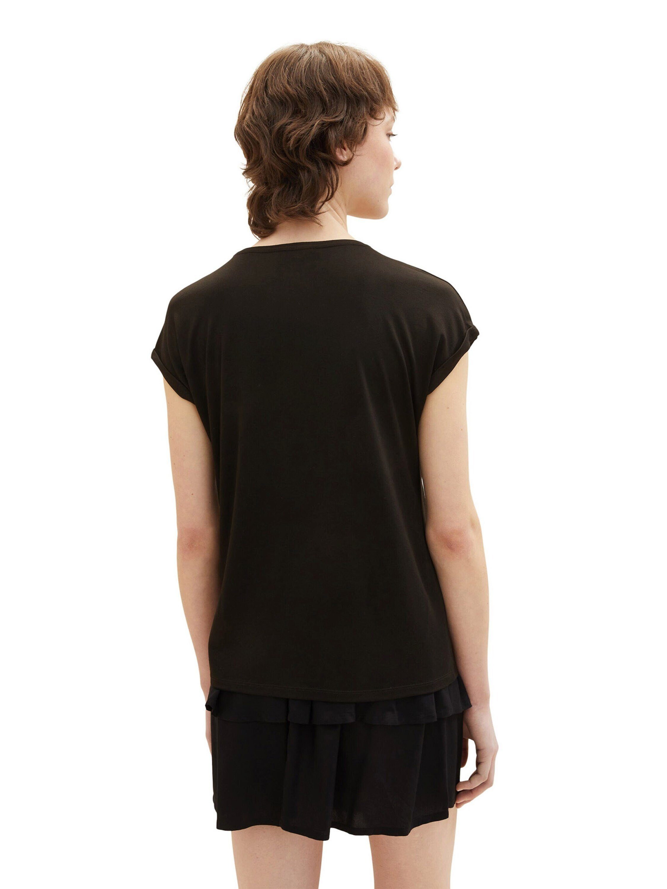 Plain/ohne (1-tlg) TOM Deep Denim Black TAILOR T-Shirt Details 14482