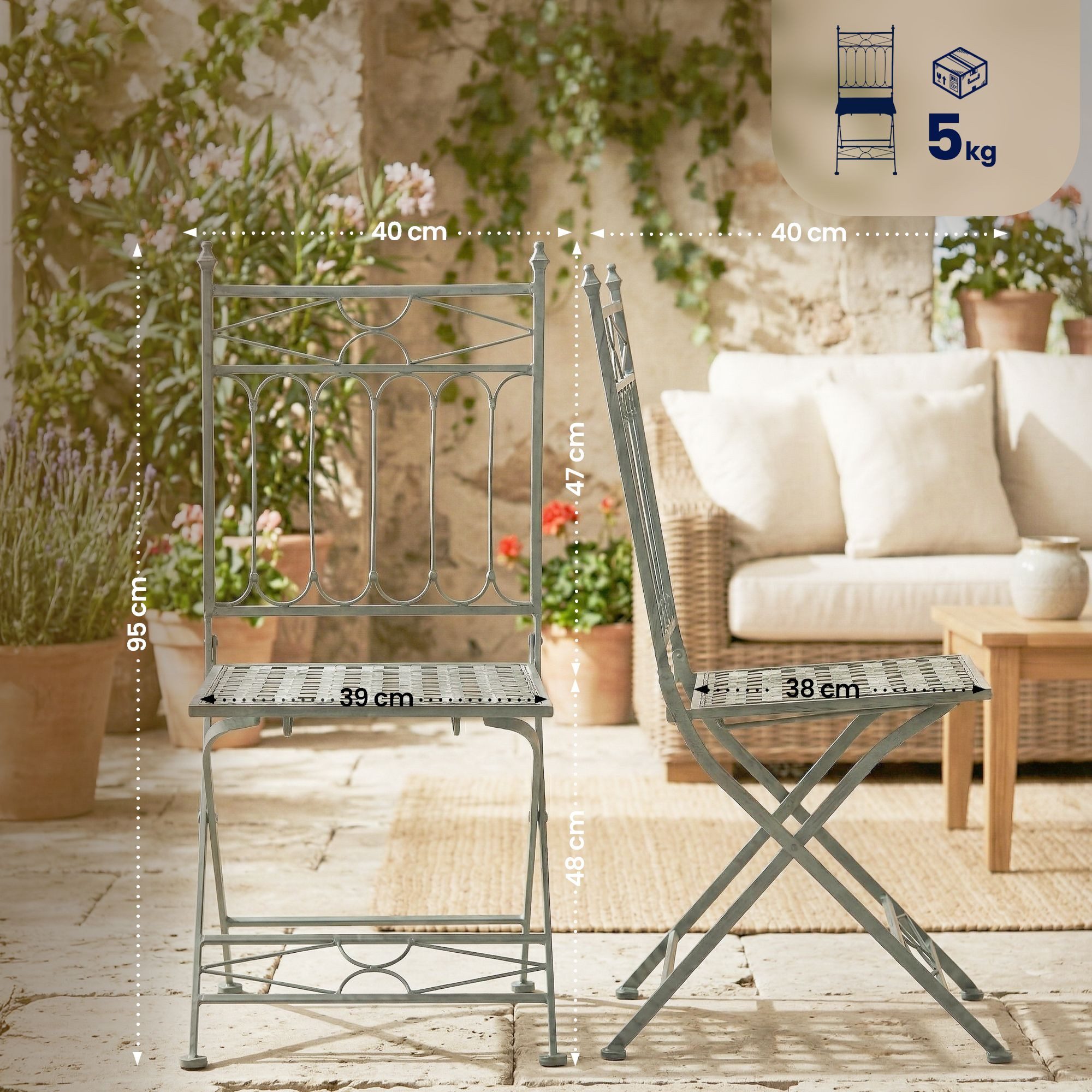 CLP Gartenstuhl Asina (1er, 1 St), klappbarer Gartenstuhl mit edlen Verzierungen