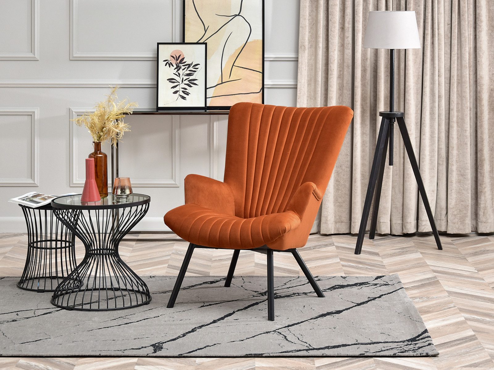 Compleo Sessel ESLO II auf Metallfüße, Relaxsessel, Modern design, Velours