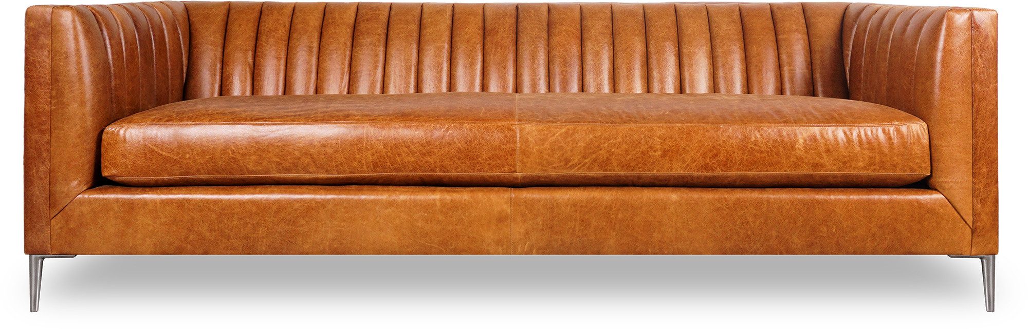 JVmoebel Chesterfield-Sofa Hellebraune Ledercouch mit Edelstahlfüßen und Polsterung, Packung, Made in Europa