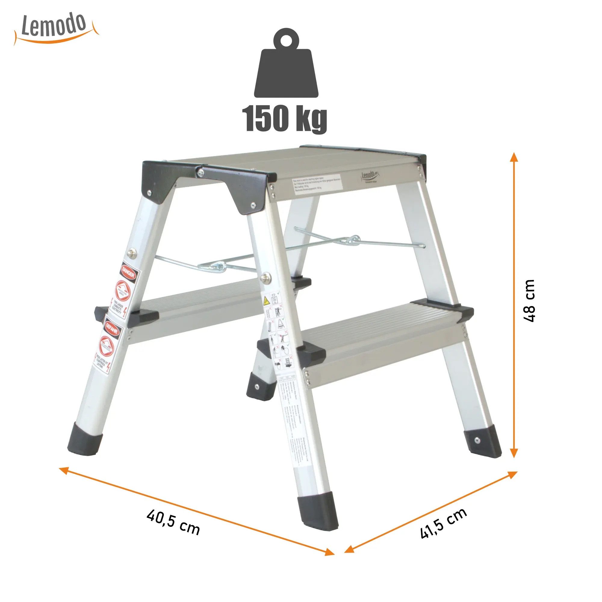 Lemodo Trittleiter Alu Trittleiter, Tritthocker zusammenklappbar, rutschfest, bis 150 kg