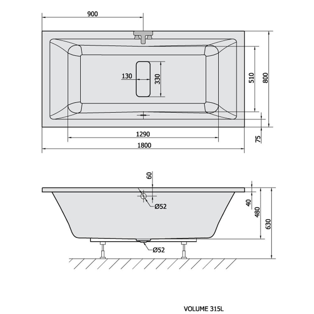 HAK Badewanne MARLENE, Badewanne mit Füßen, 180x80x48 cm