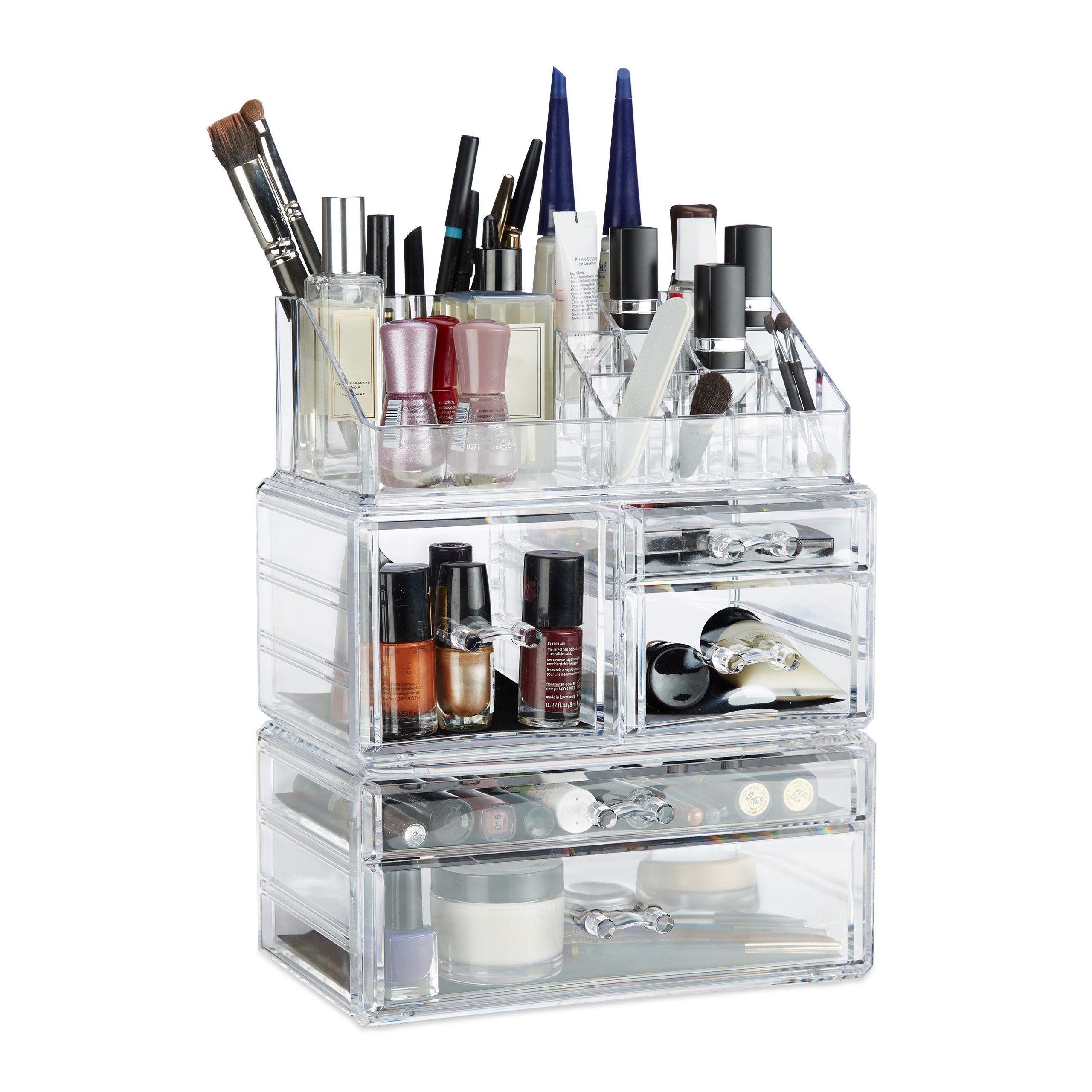 relaxdays Make-Up Organizer Acryl Make Up Organizer mit 21 Fächern, Transparent